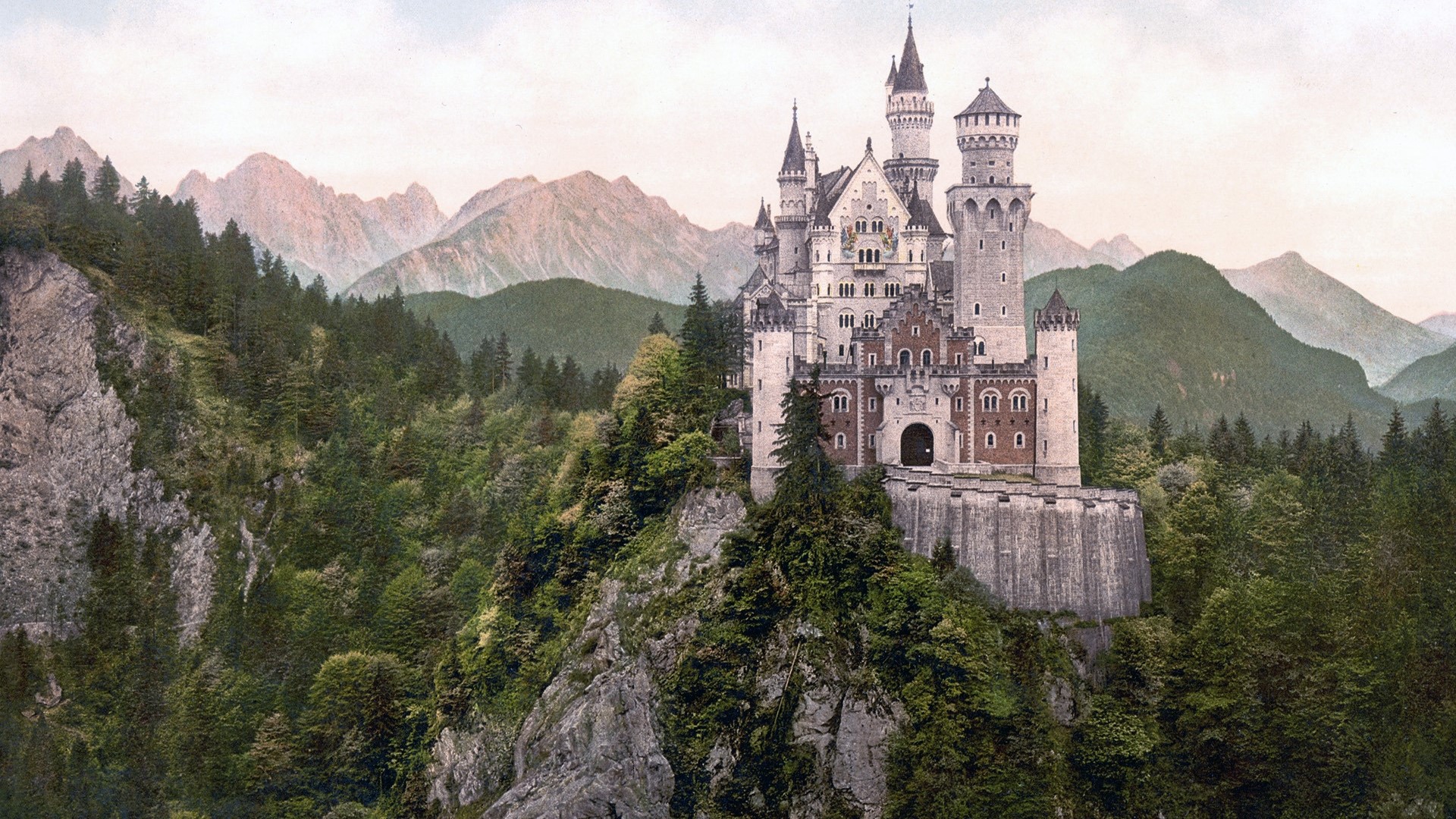 Neuschwanstein Castle in the Bavarian Alps HD Wallpaper