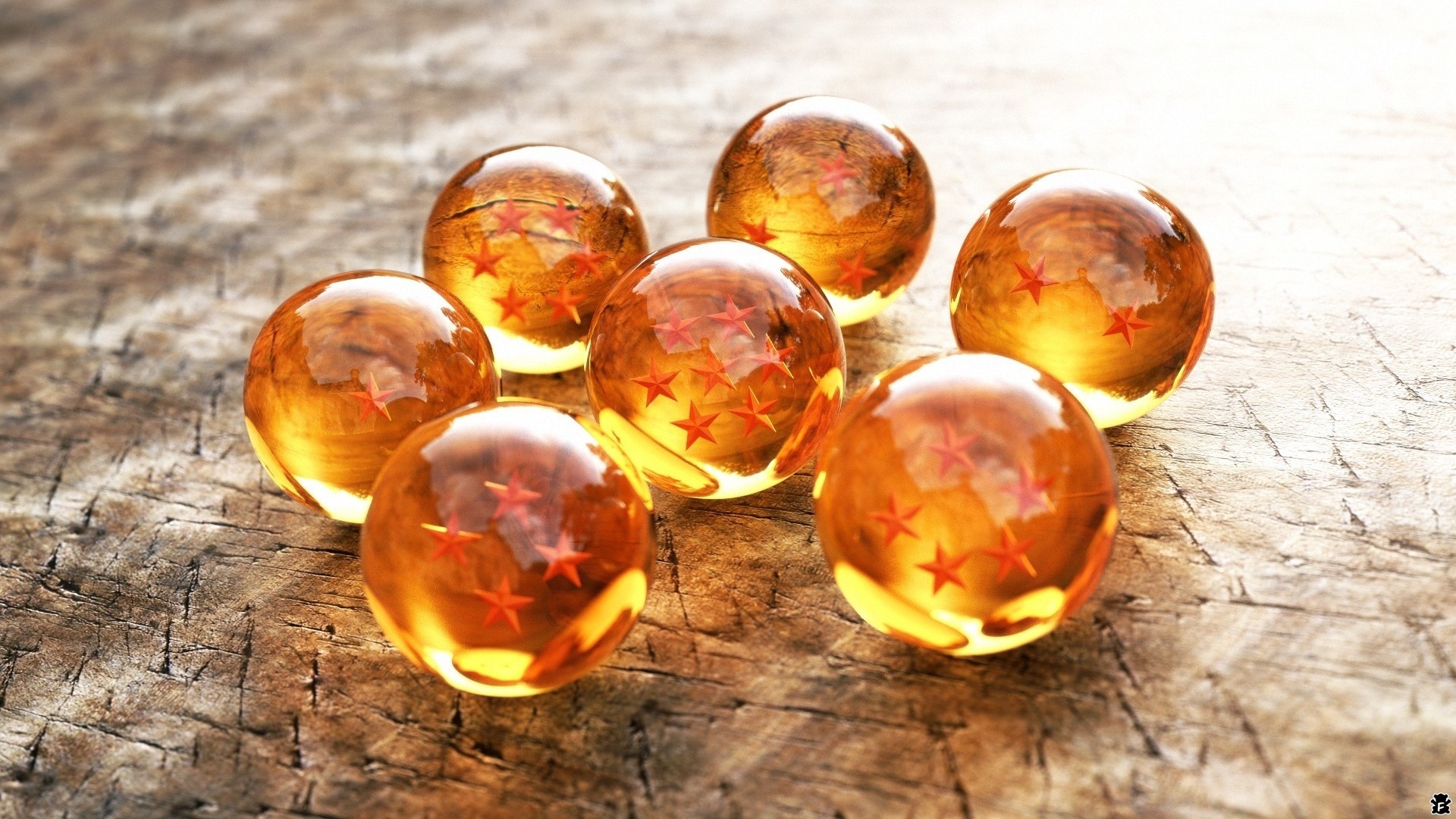 Dragon Balls on a wooden surface HD Wallpaper