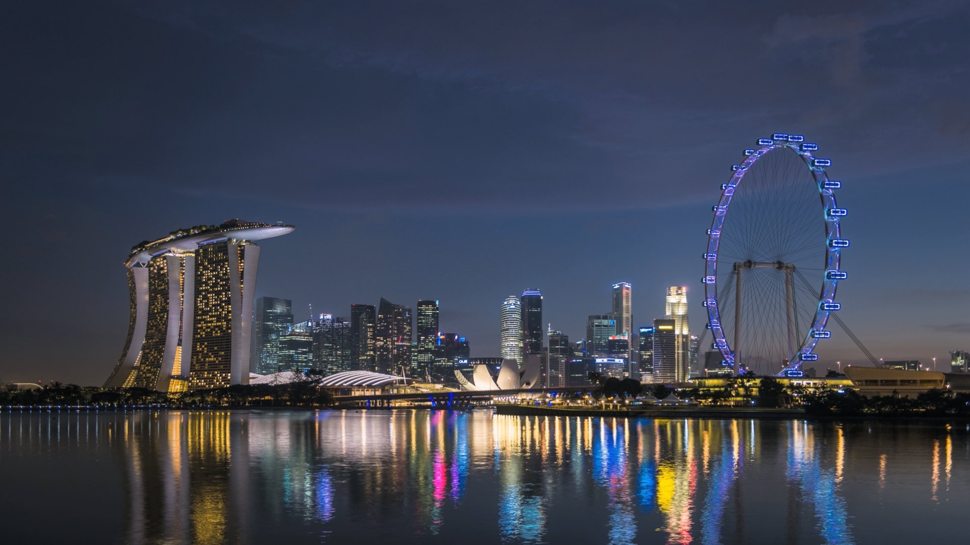 Marina Bay Singapore skyline at night HD Wallpaper