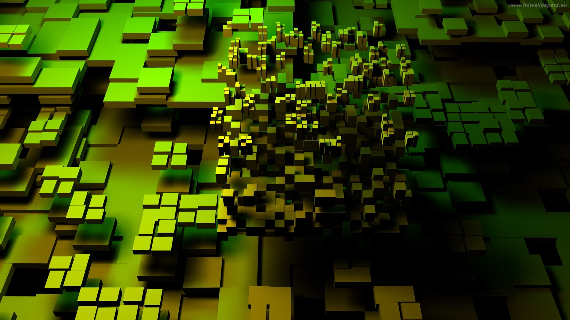 3D Abstract Green Blocks HD Wallpaper