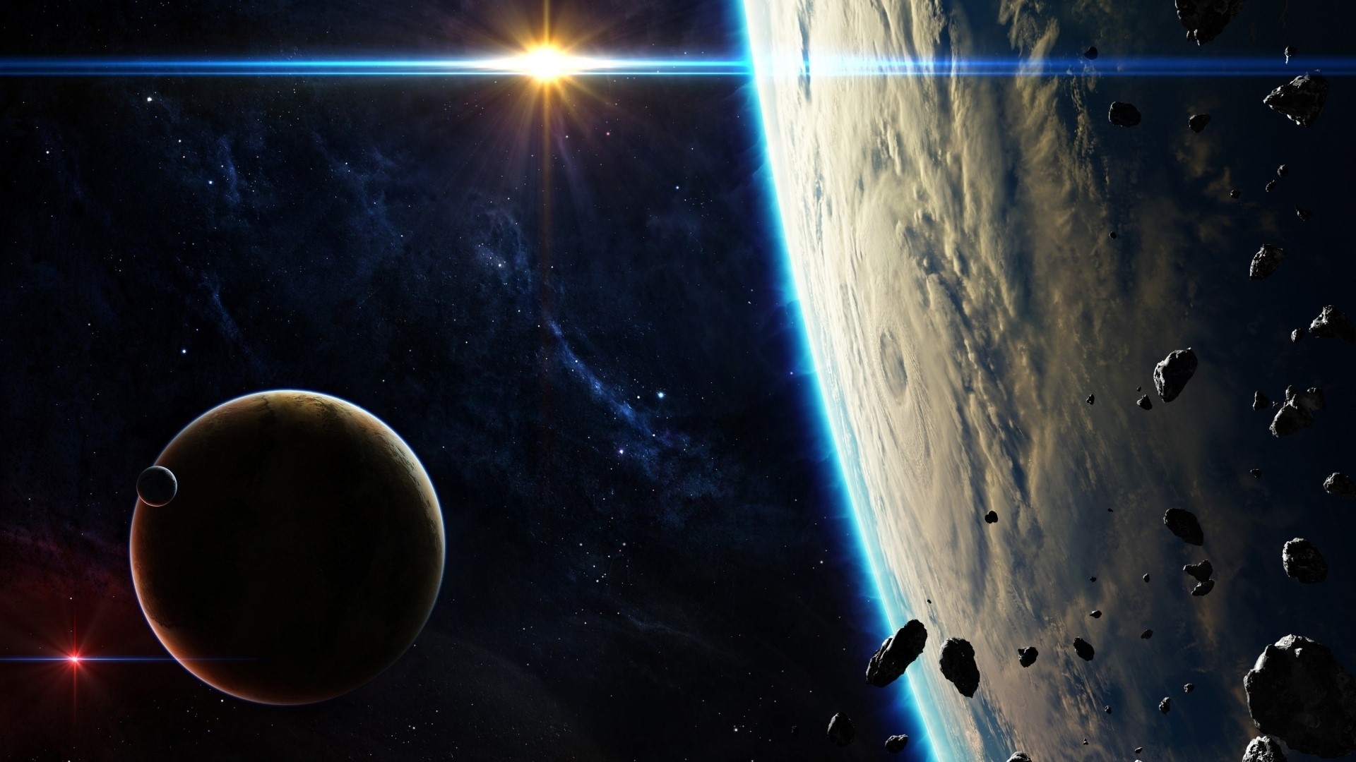 Asteroids and Planets in Space HD Wallpaper