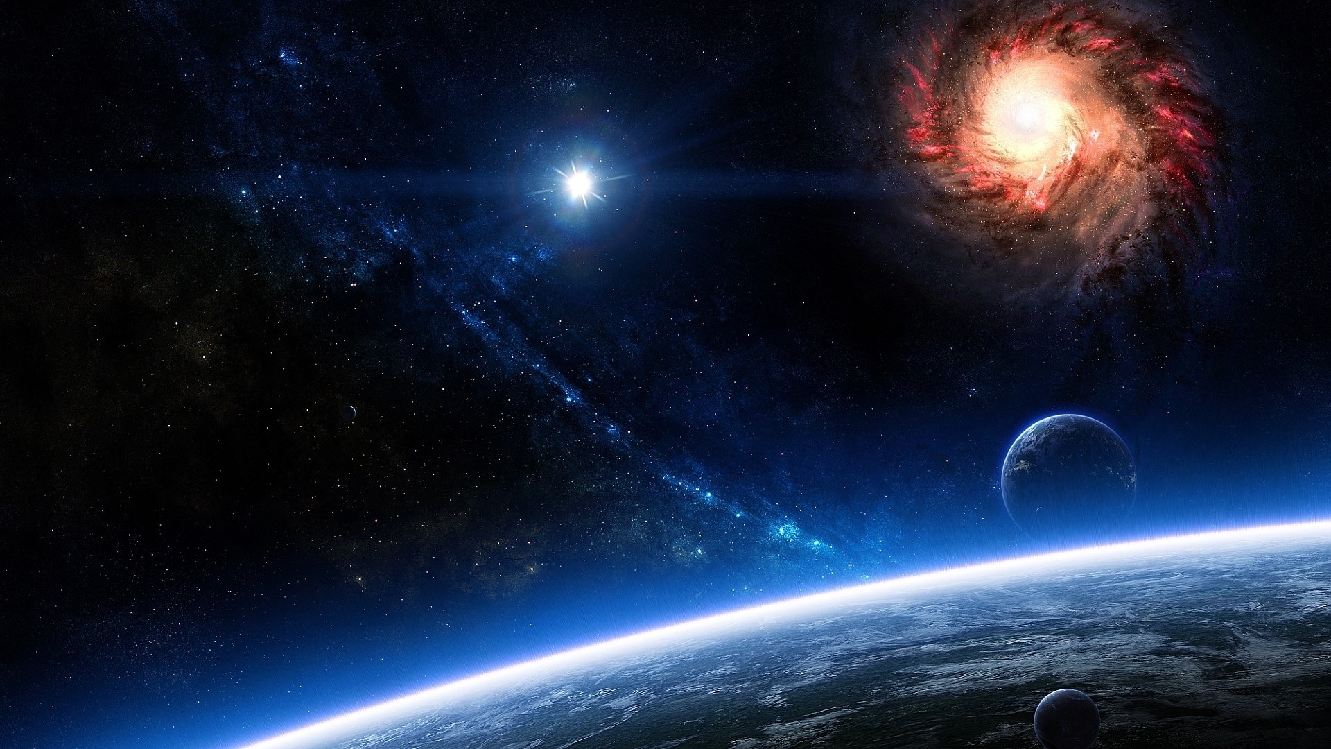 Galaxy and Planets in Deep Space HD Wallpaper