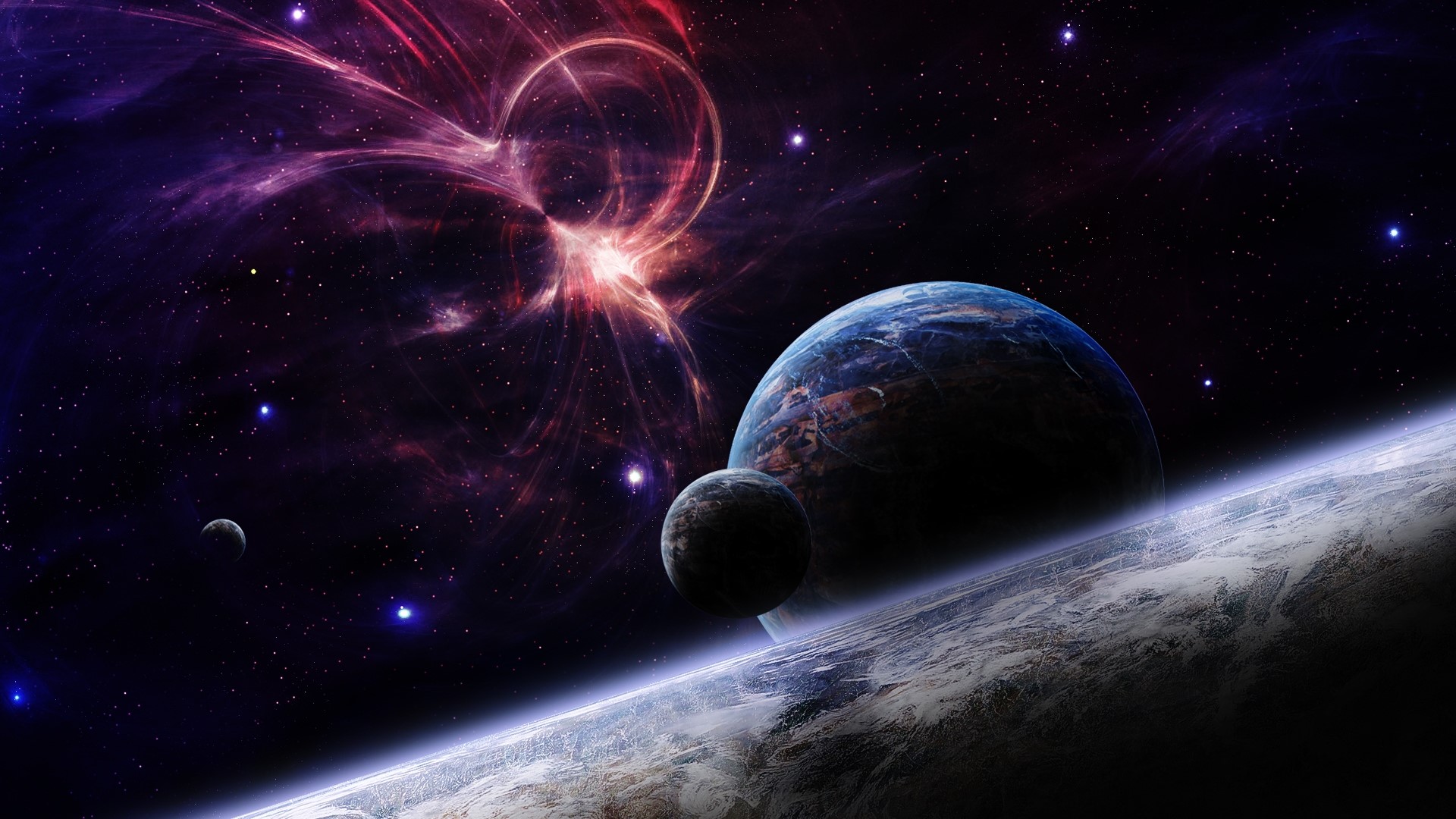 Planets and nebula in deep space HD Wallpaper