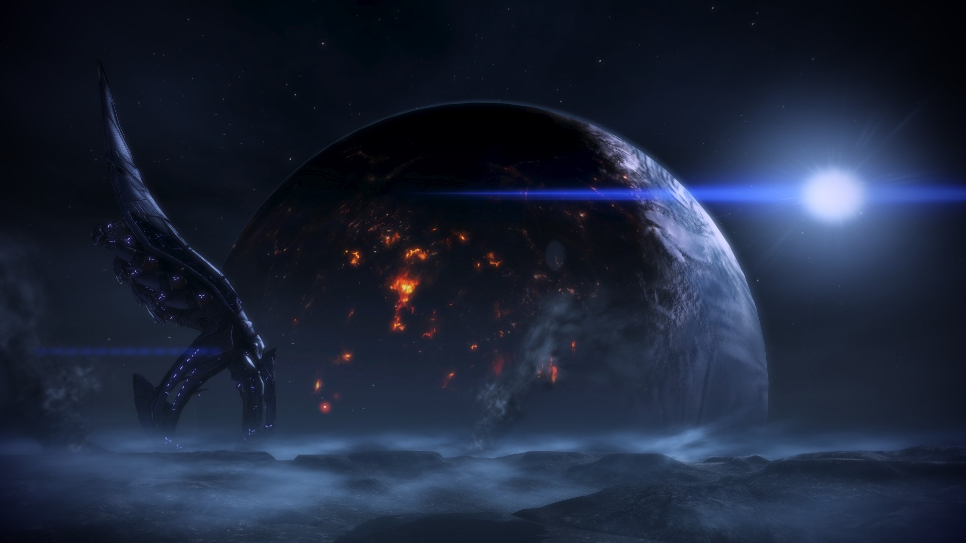 Reaper ship over a planet HD Wallpaper