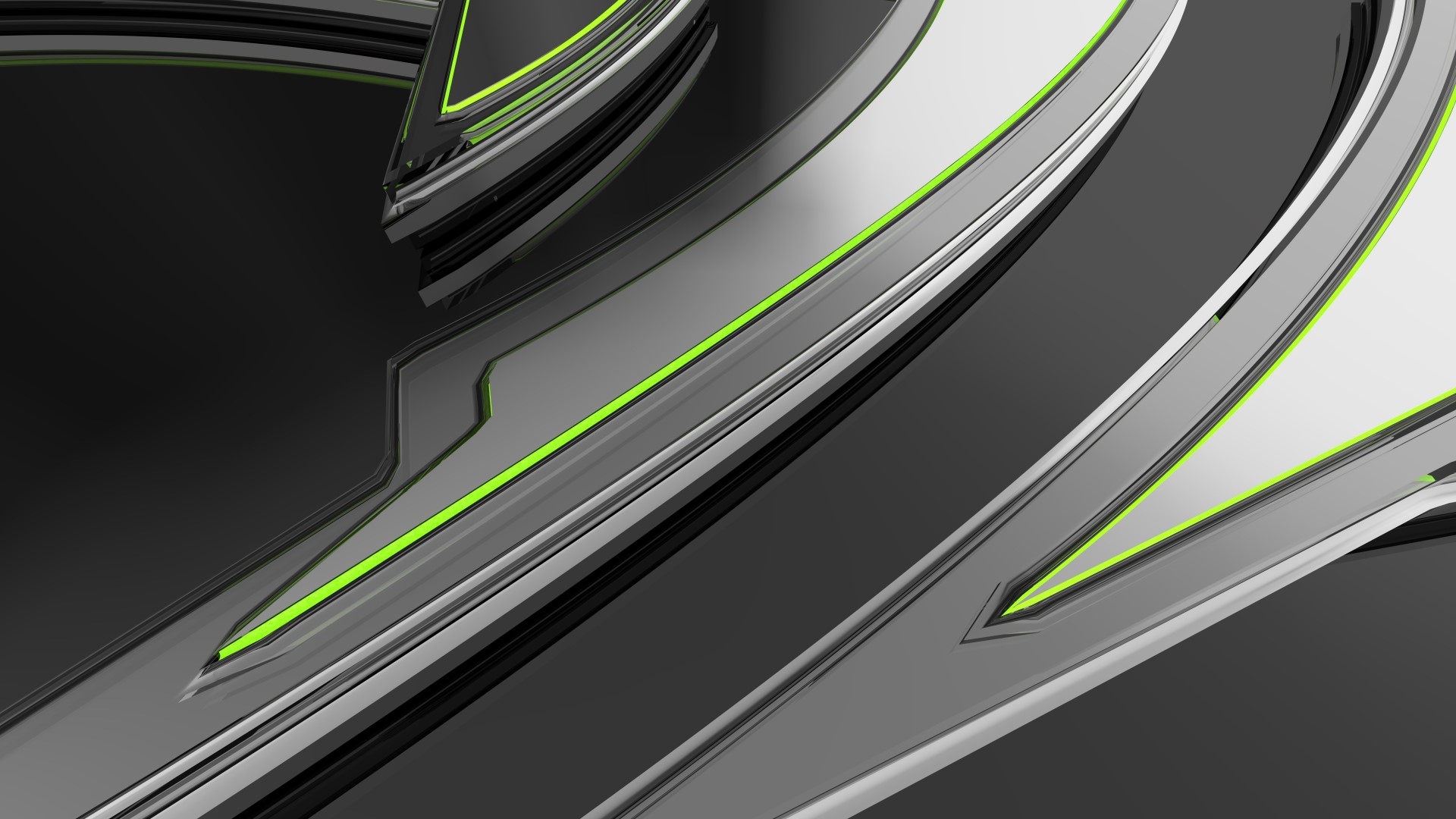 Abstract Metallic and Neon Green Shapes HD Wallpaper