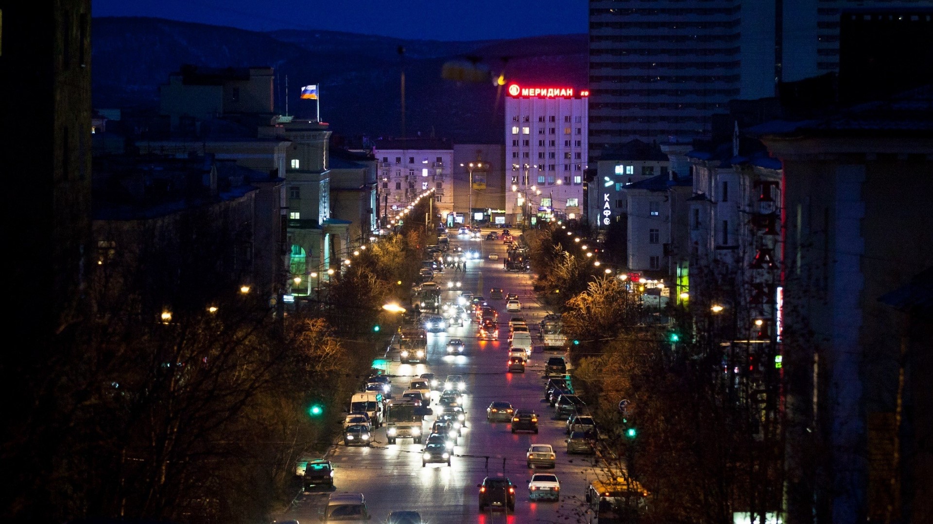 Evening street in Murmansk HD Wallpaper