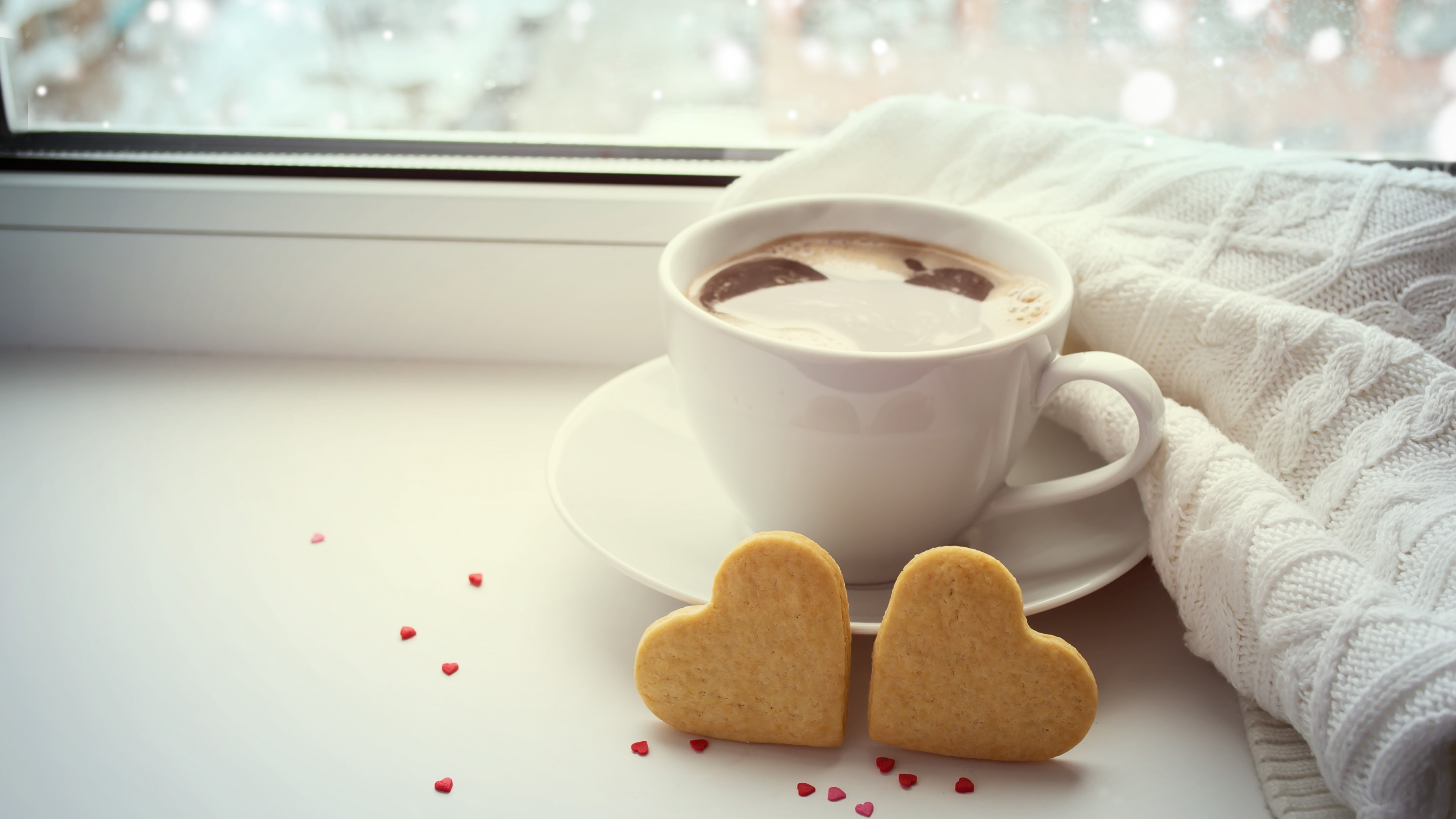 4K Love Hot Chocolate and Heart Cookies HD Wallpaper