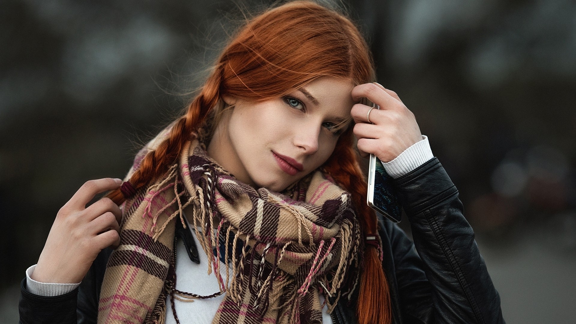 Model Anastasia Zhilina with red hair and braids HD Wallpaper