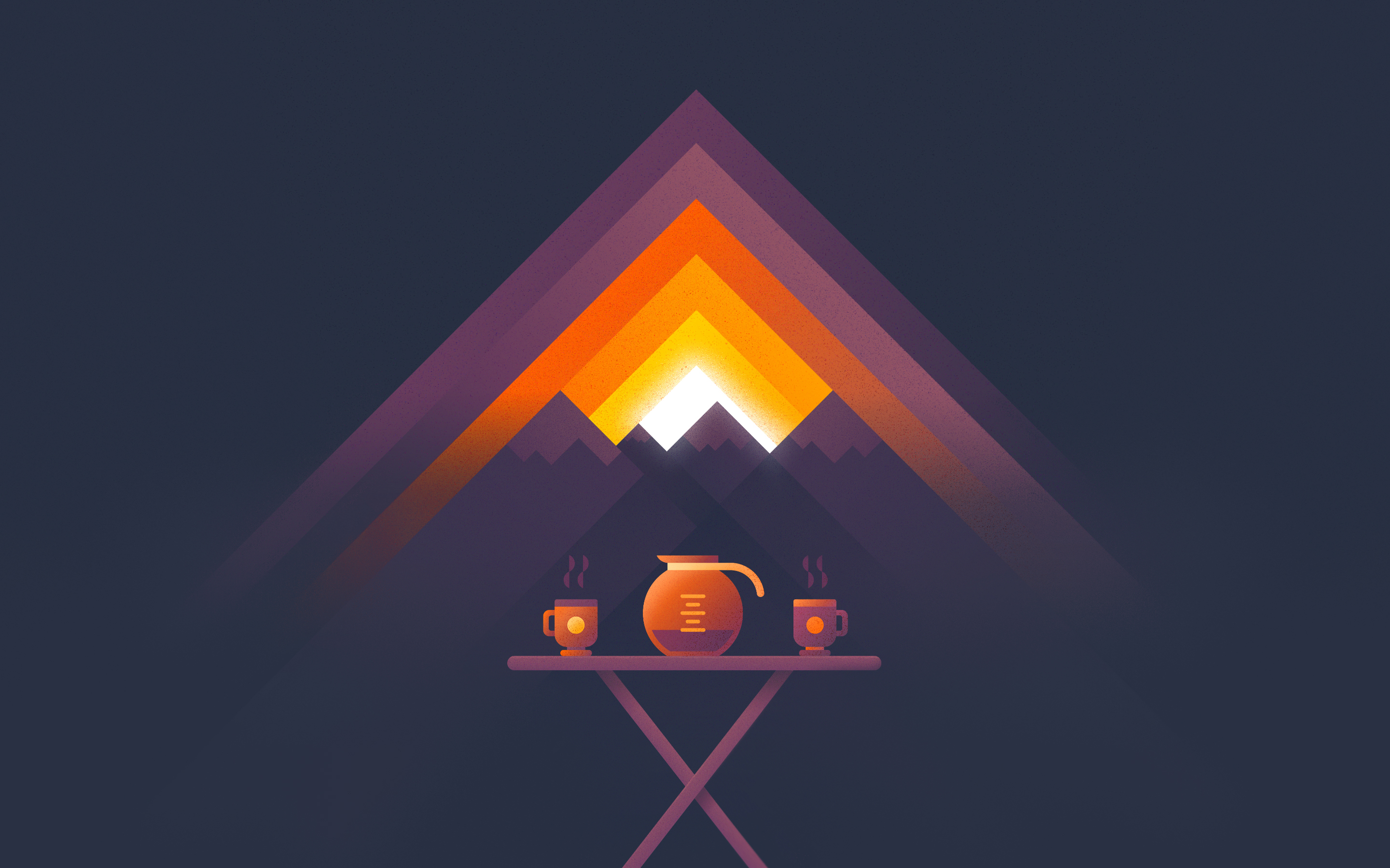 Illustration of a sunset over mountains with coffee HD Wallpaper
