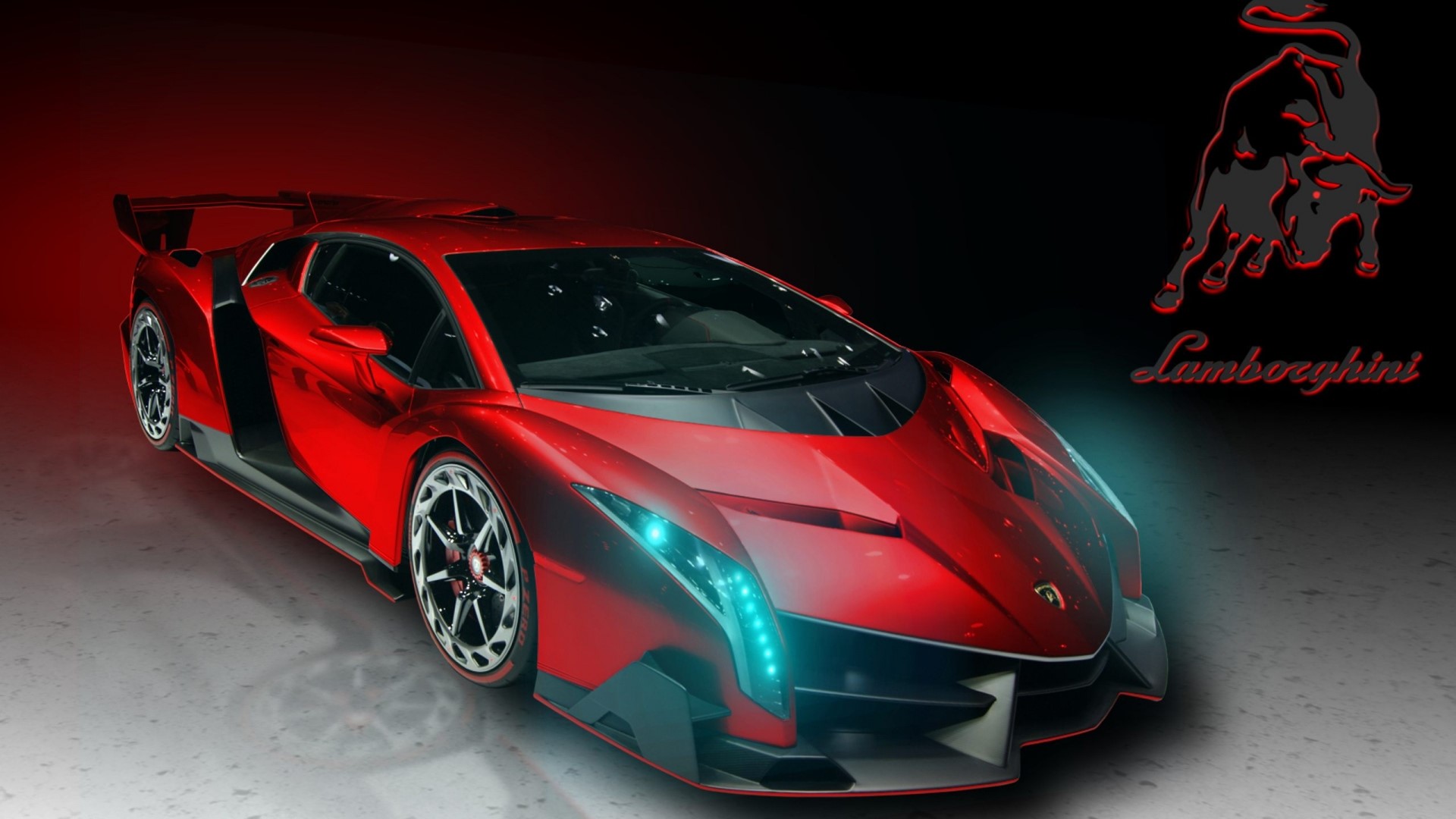 Red Lamborghini Veneno with Lamborghini Logo HD Wallpaper