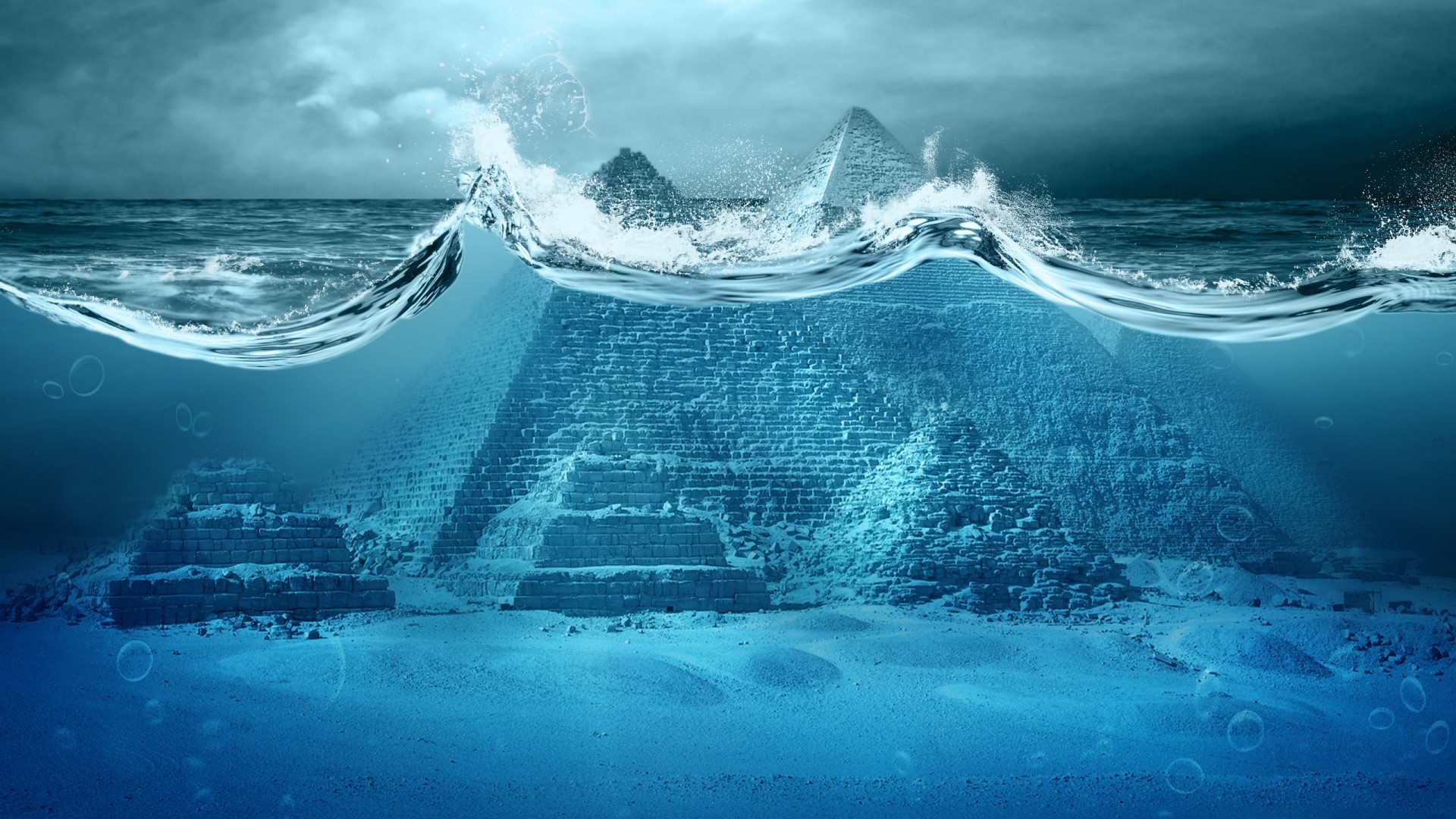 Underwater Egyptian Pyramids HD Wallpaper