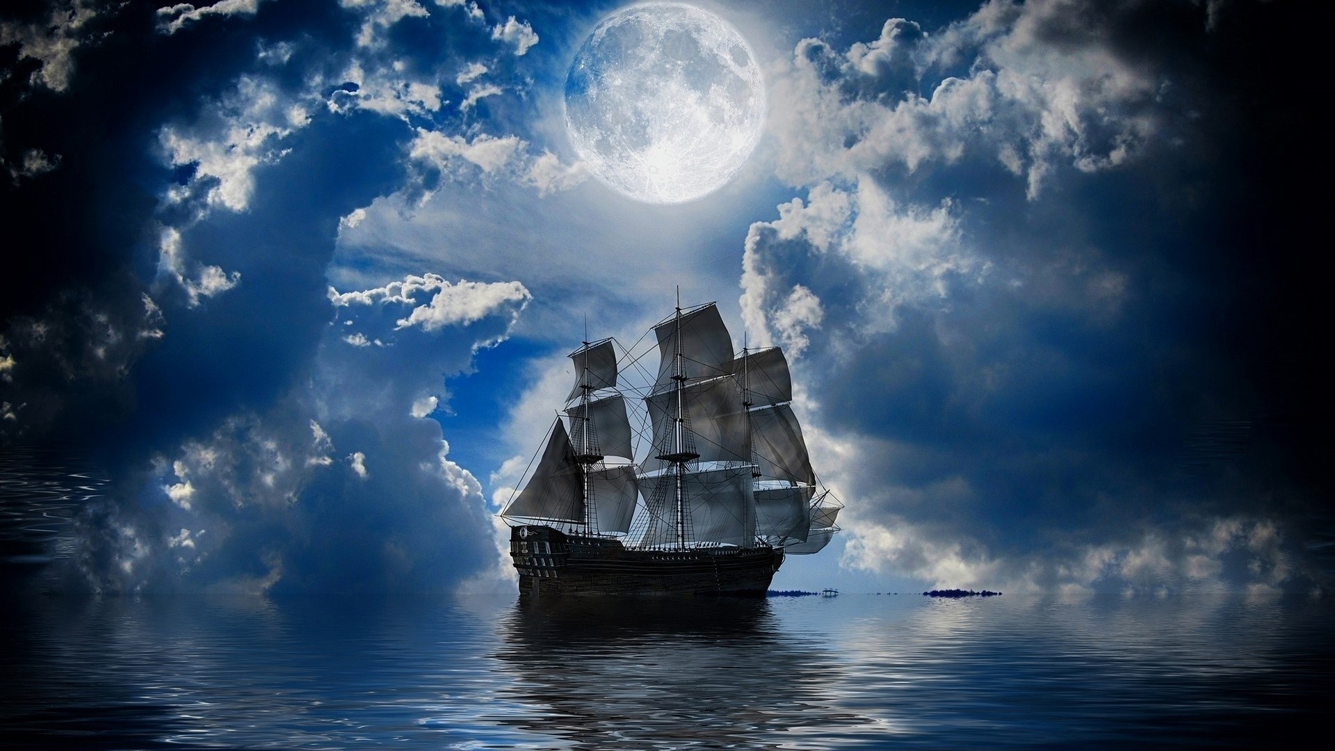 Sailboat on the water under the moon HD Wallpaper