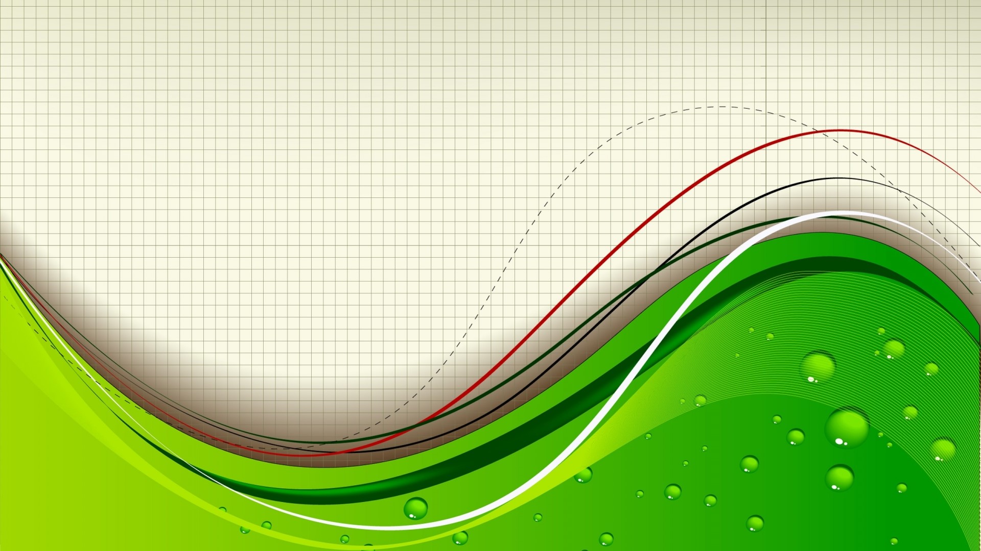 Abstract Green Waves with Grid Background HD Wallpaper