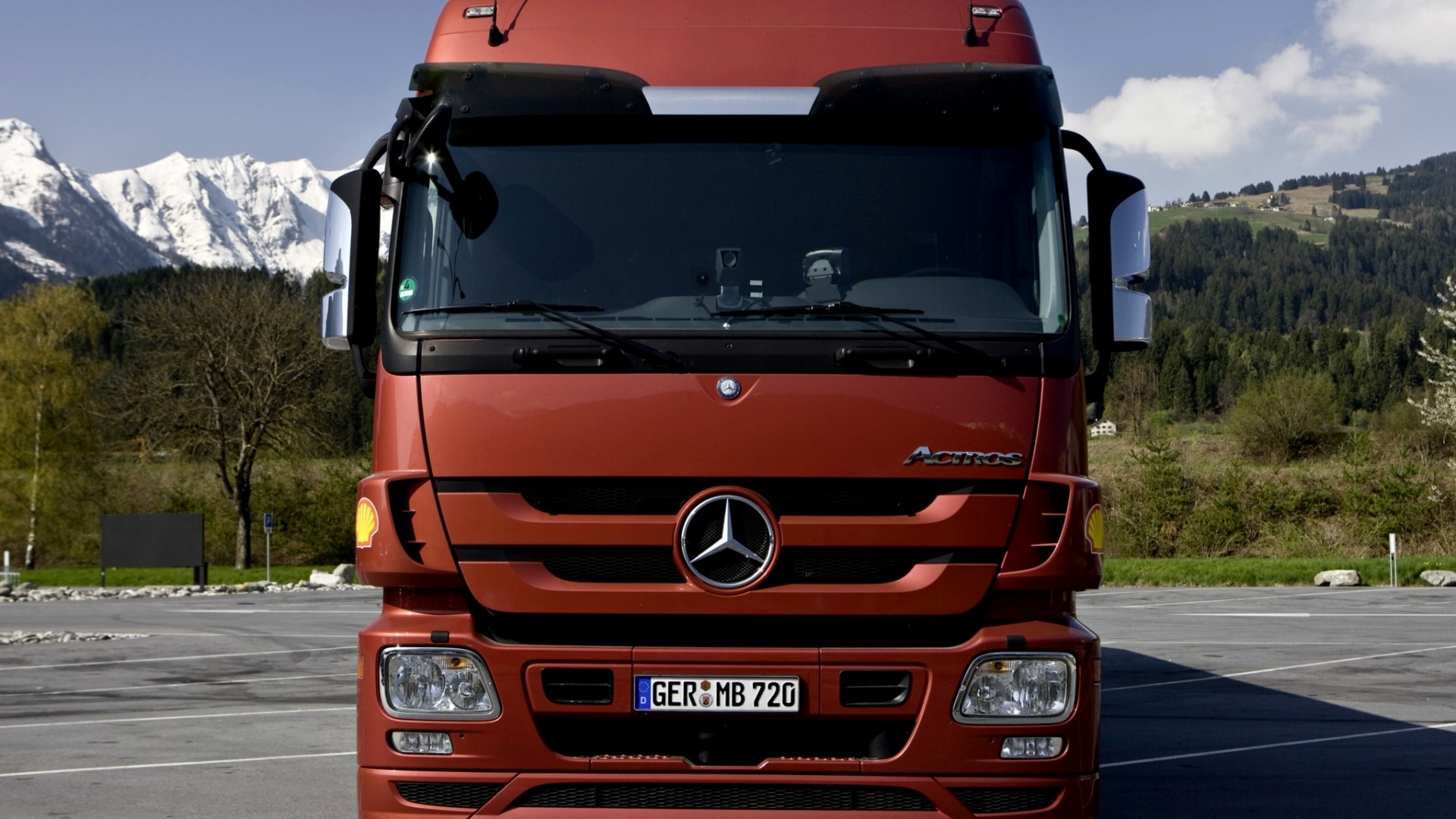 Mercedes-Benz Actros truck in mountains HD Wallpaper
