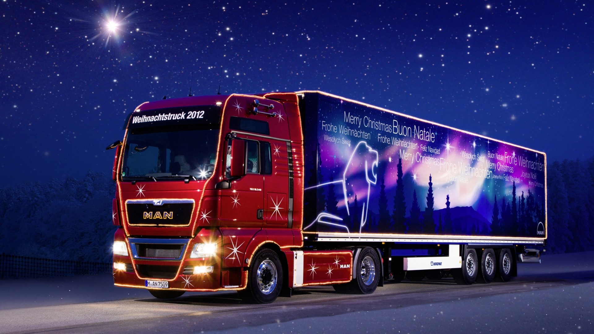 MAN Christmas Truck 2012 with Starry Night HD Wallpaper