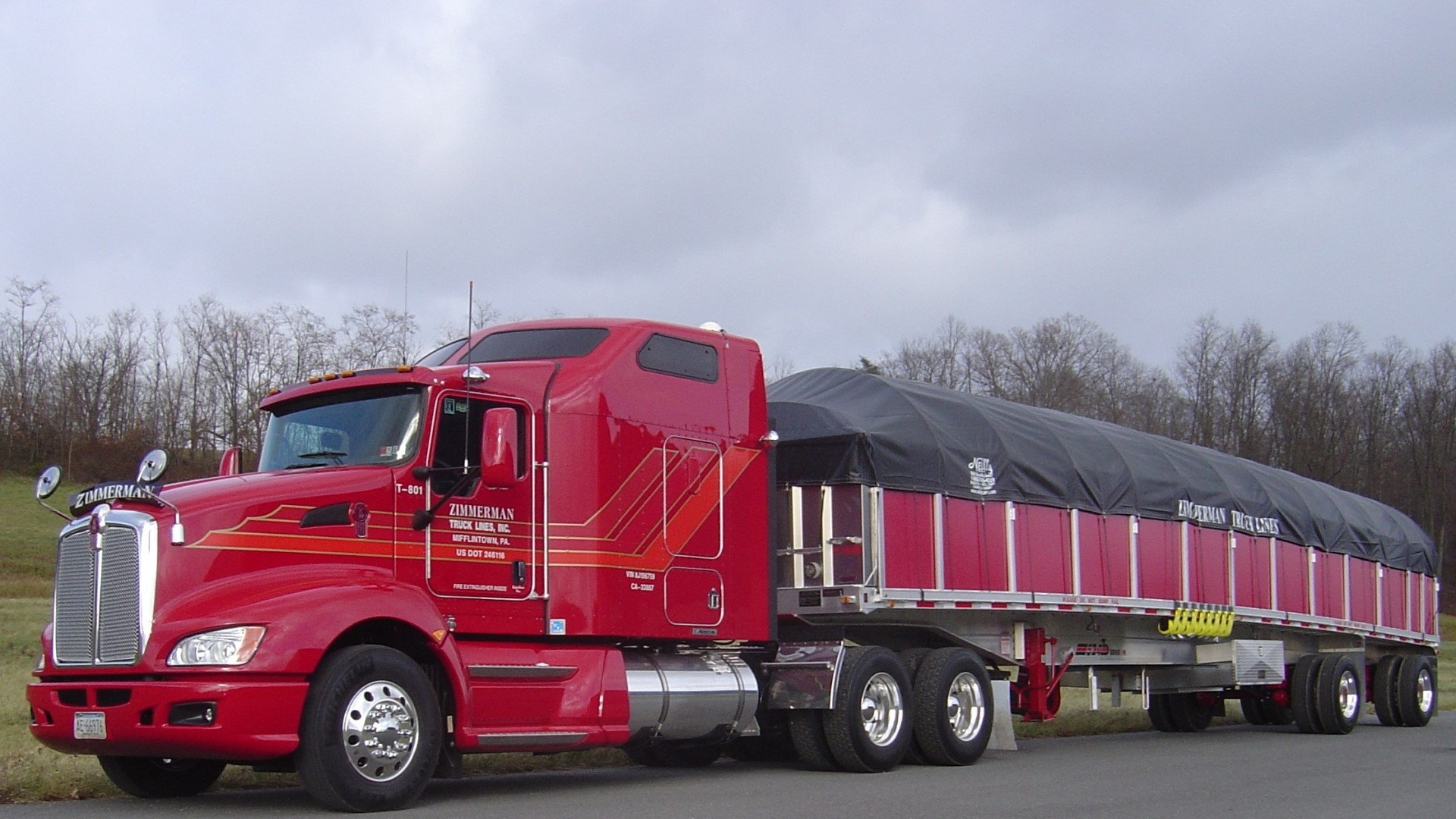 Red Kenworth Truck with Zimmerman Truck Lines Trailer HD Wallpaper