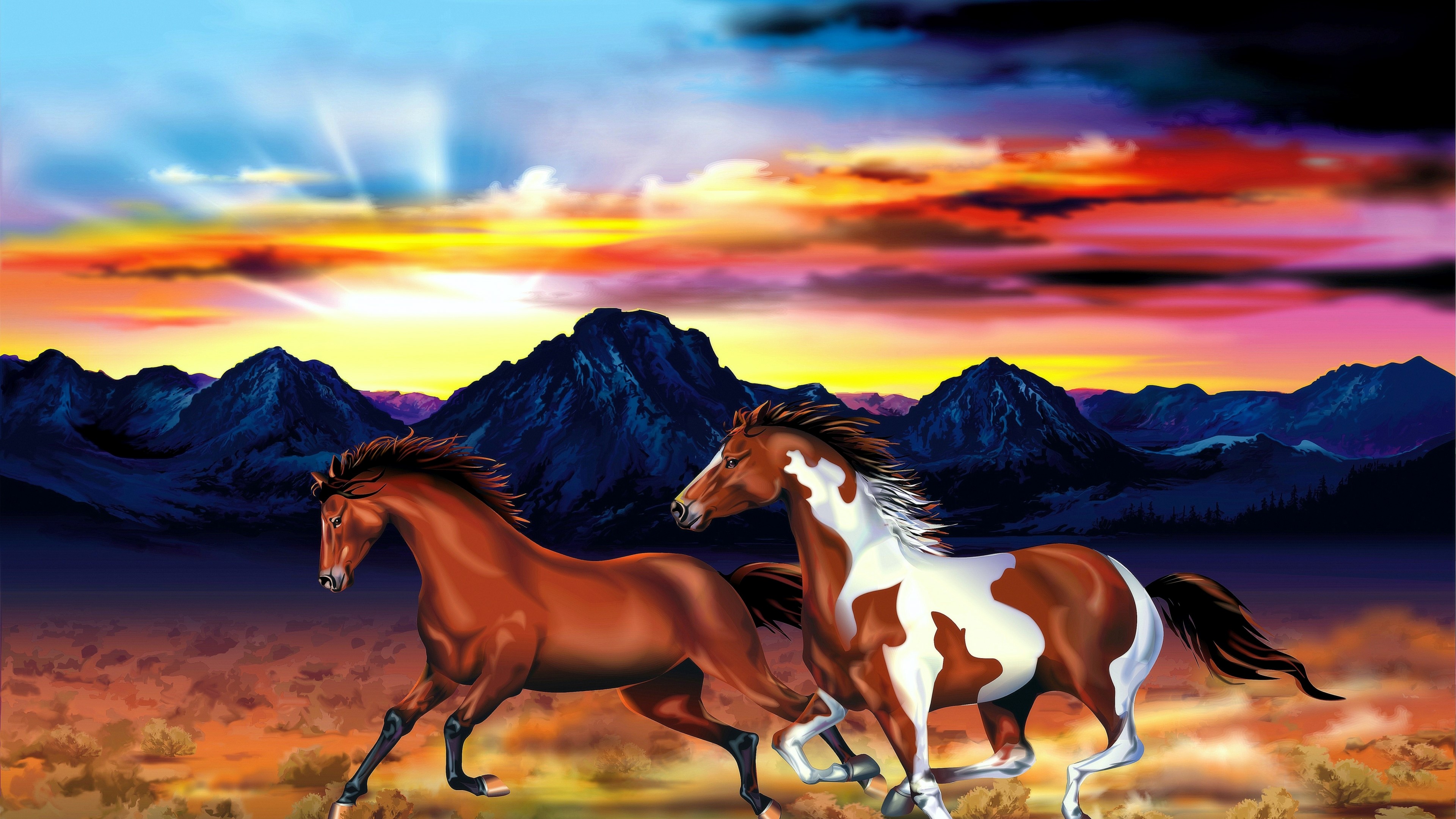 4K Horses Running at Sunset HD Wallpaper