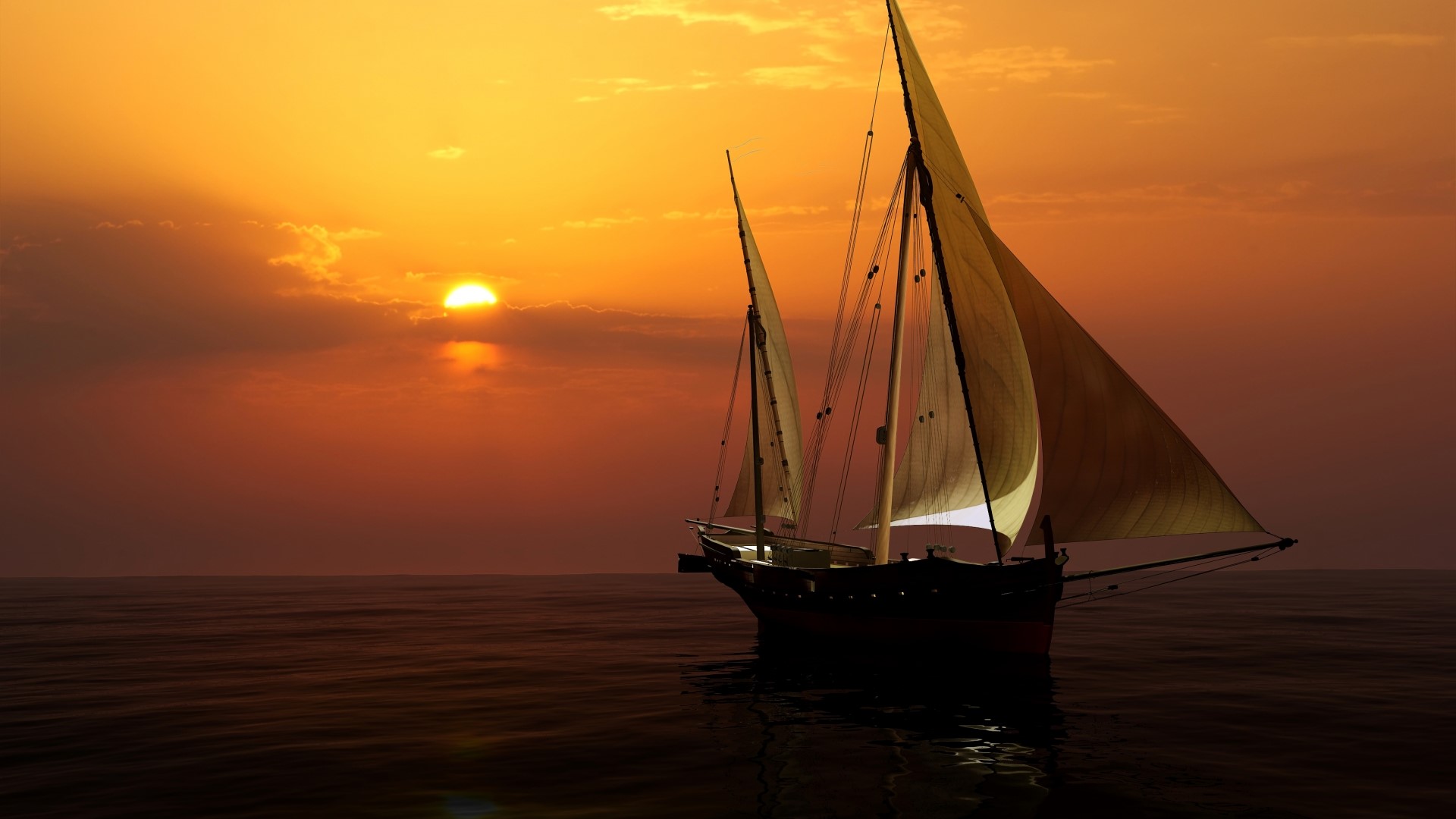 Sailboat on the ocean at sunset HD Wallpaper