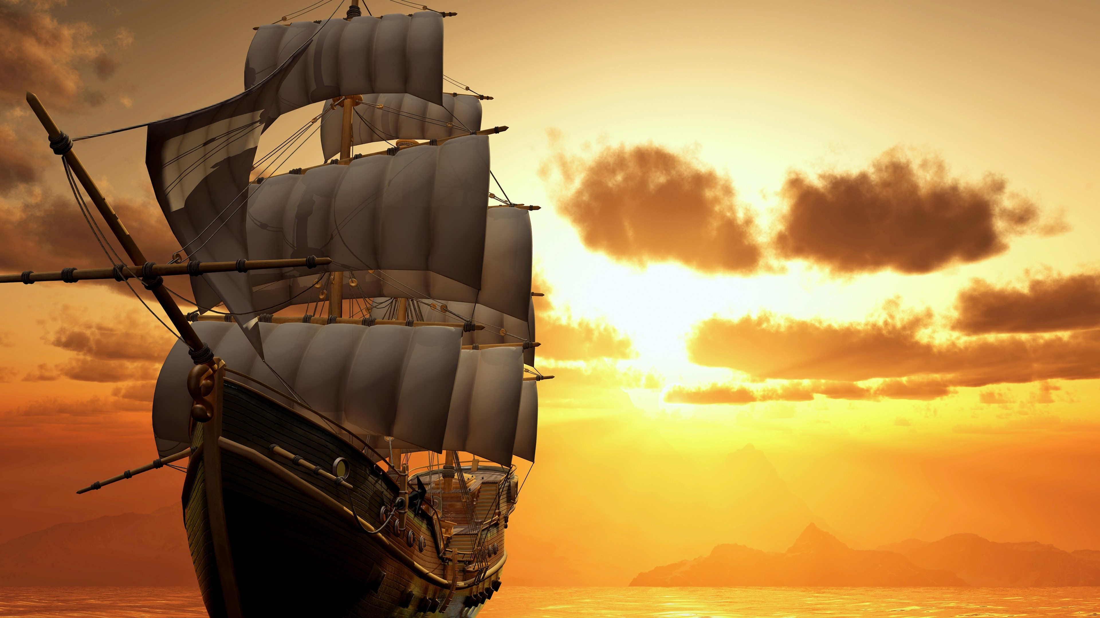 4K Sailboat on the Ocean at Sunset HD Wallpaper