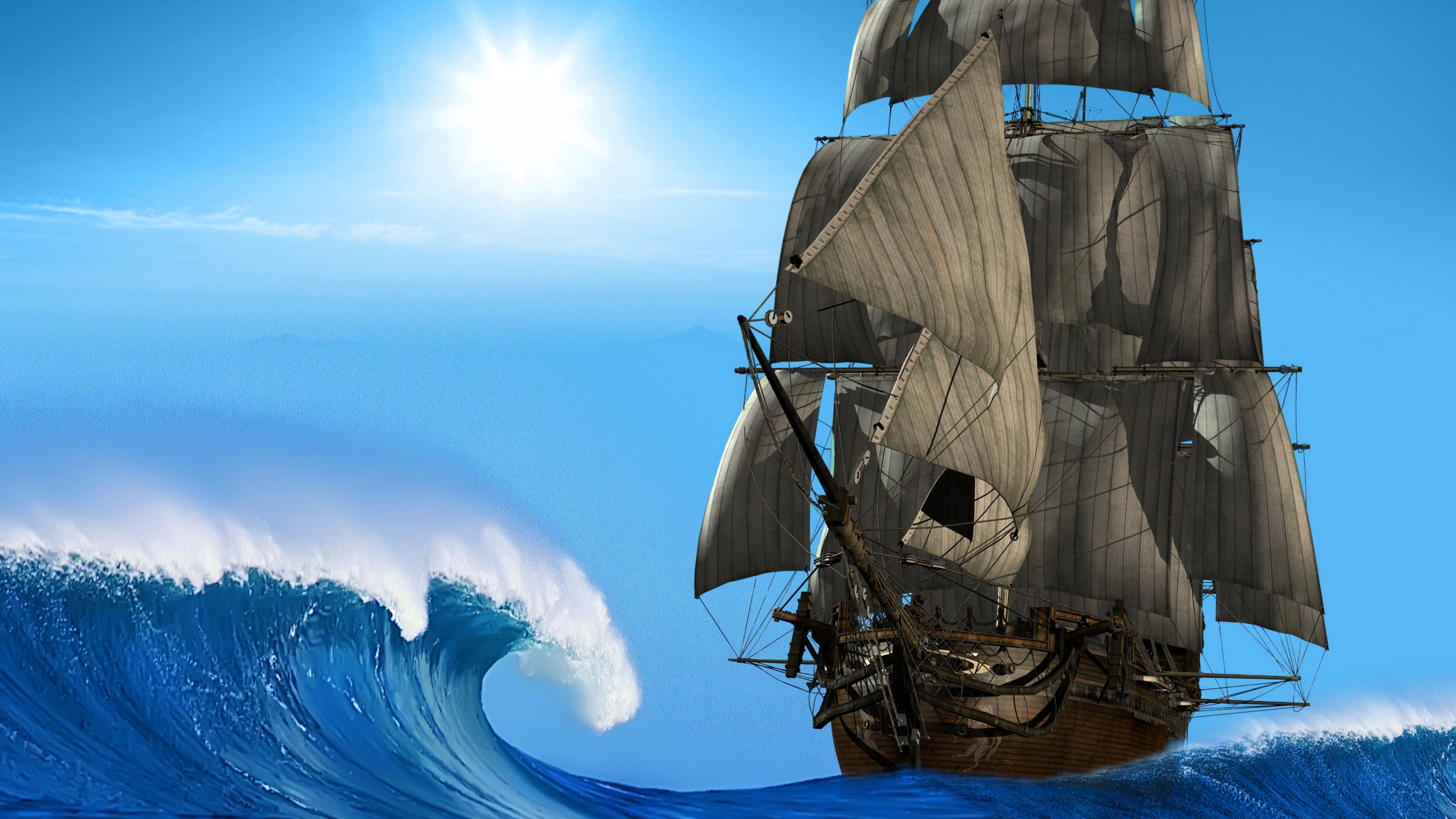 4K Sailboat on a Large Wave HD Wallpaper