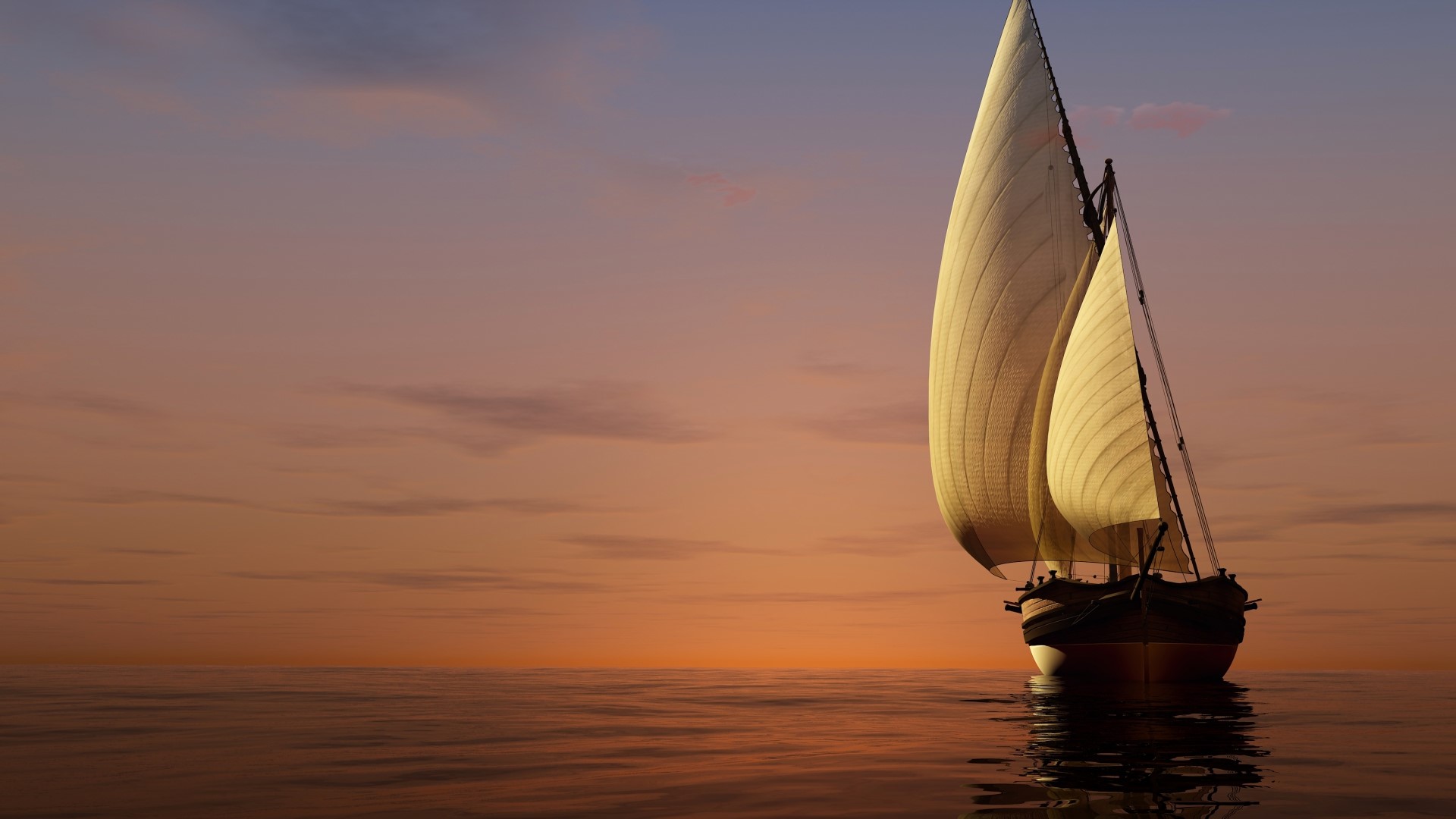 Sailboat on the ocean at sunset HD Wallpaper
