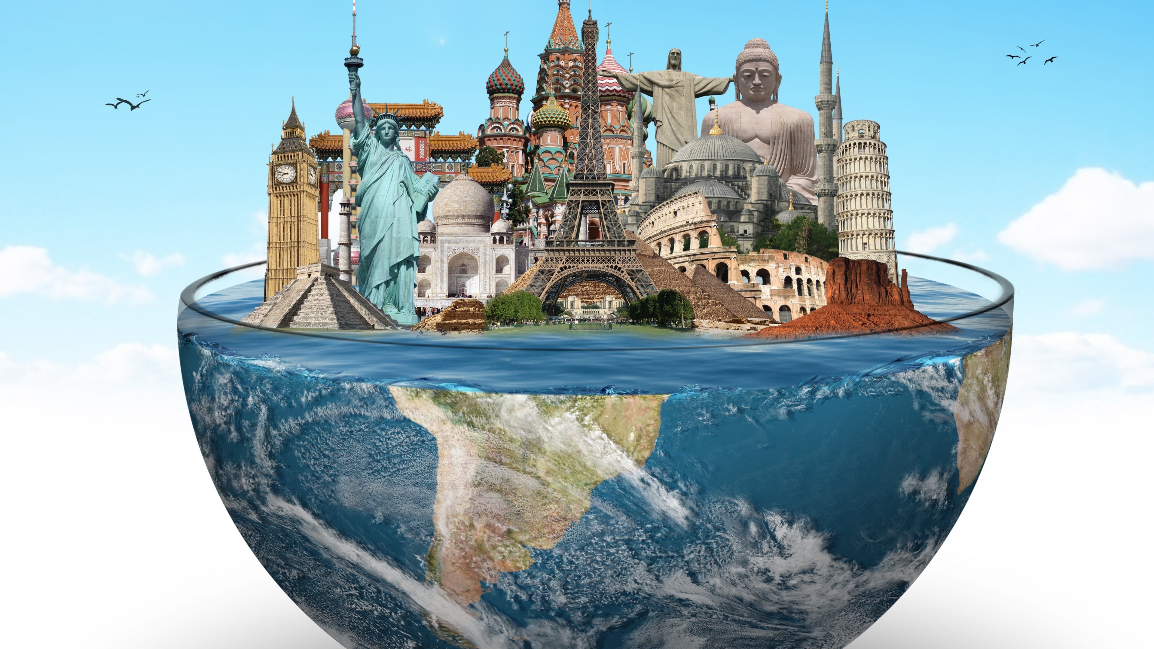 4K Landmarks on Earth Globe HD Wallpaper