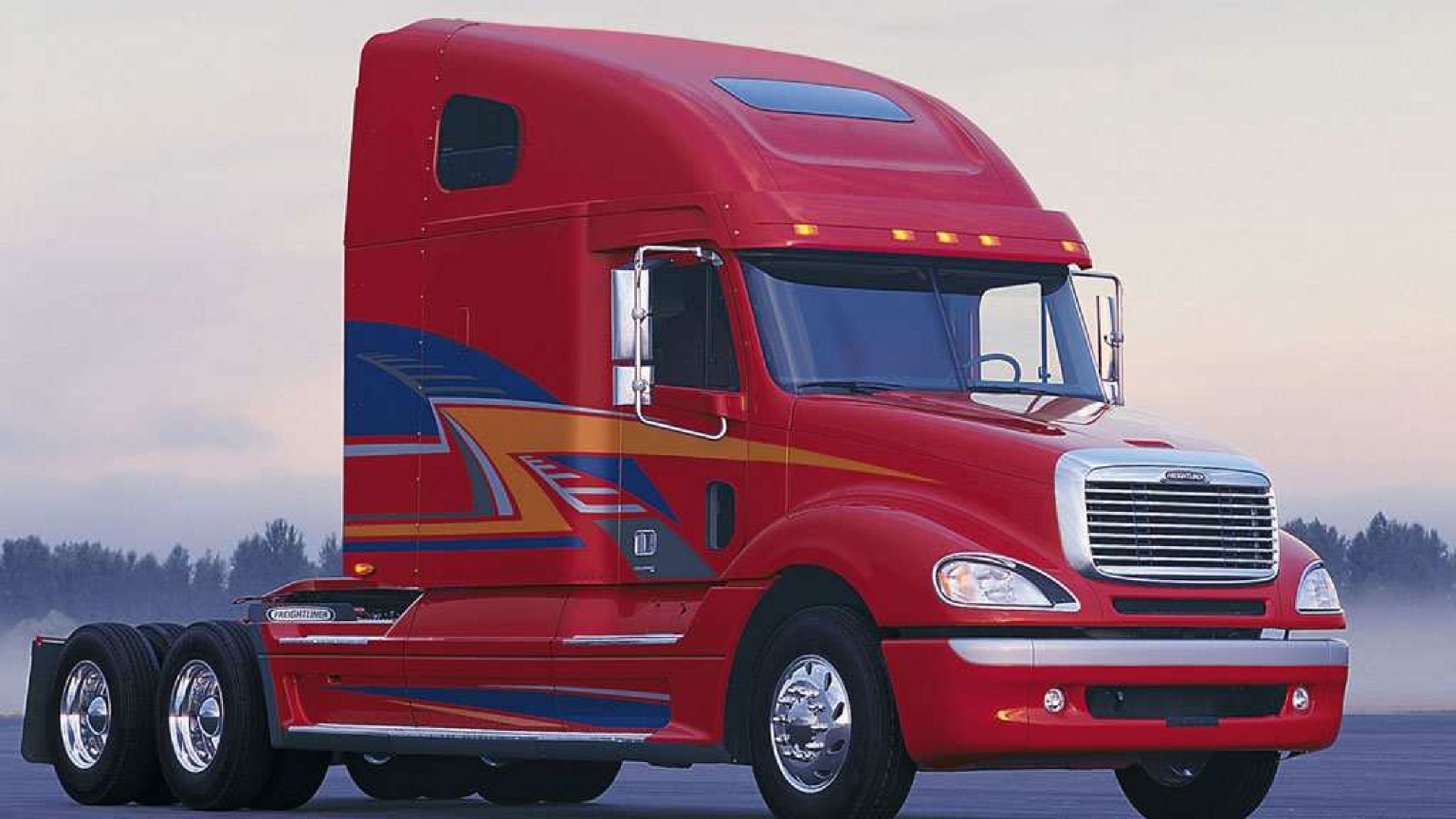 Red Freightliner Semi-Truck with Graphics HD Wallpaper