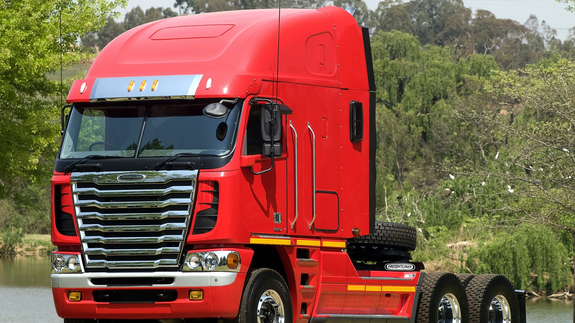 Red Freightliner Cascadia Semi-Truck HD Wallpaper