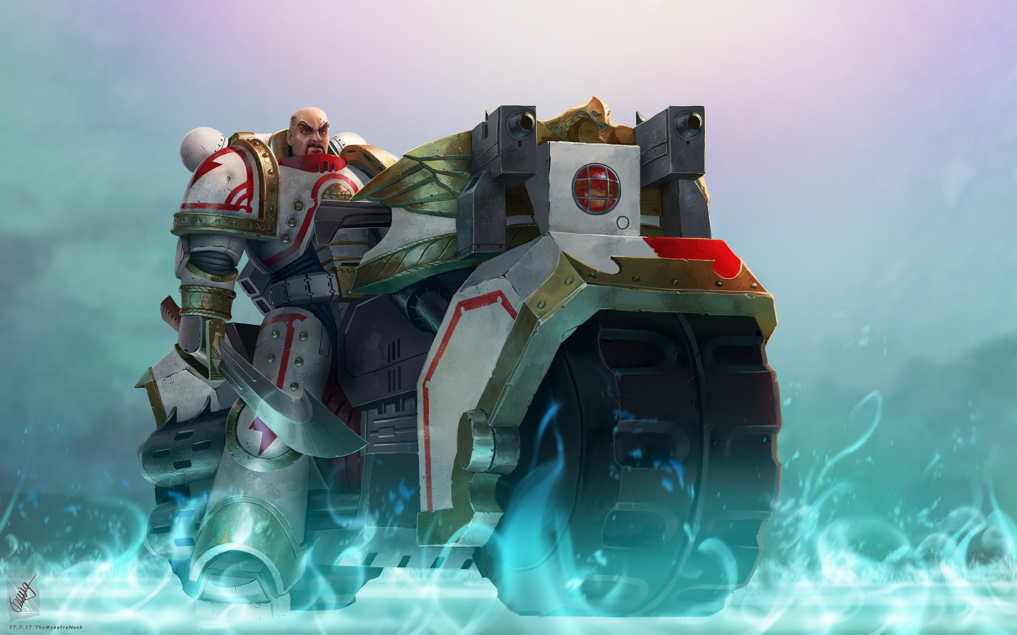 White Scar Space Marine on a bike HD Wallpaper