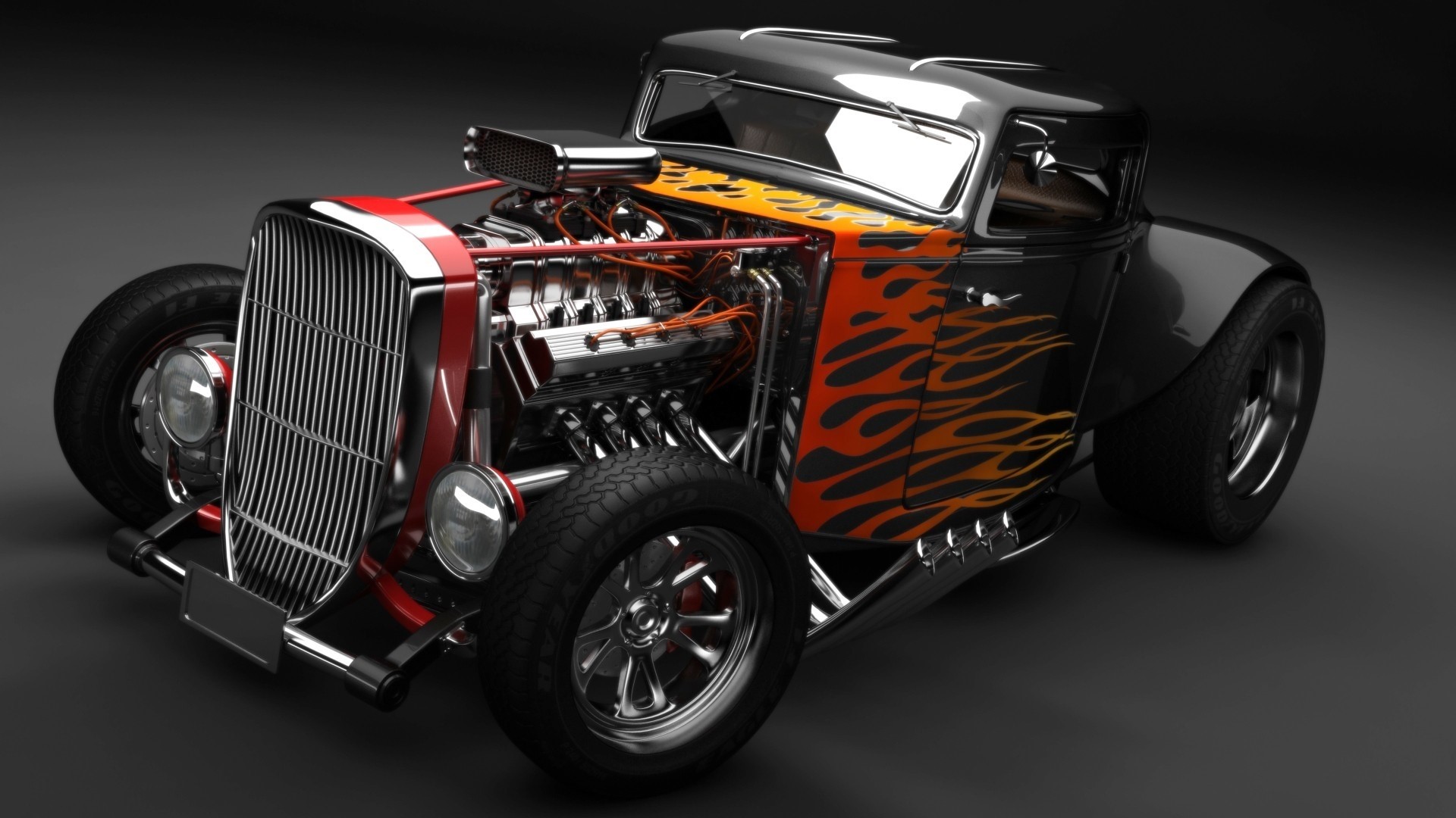Black Hot Rod with Flame Graphics HD Wallpaper