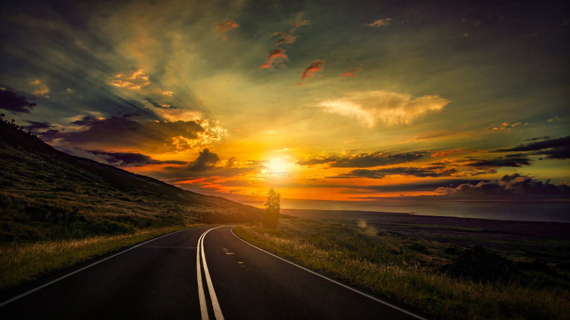 Road at Sunset HD Wallpaper