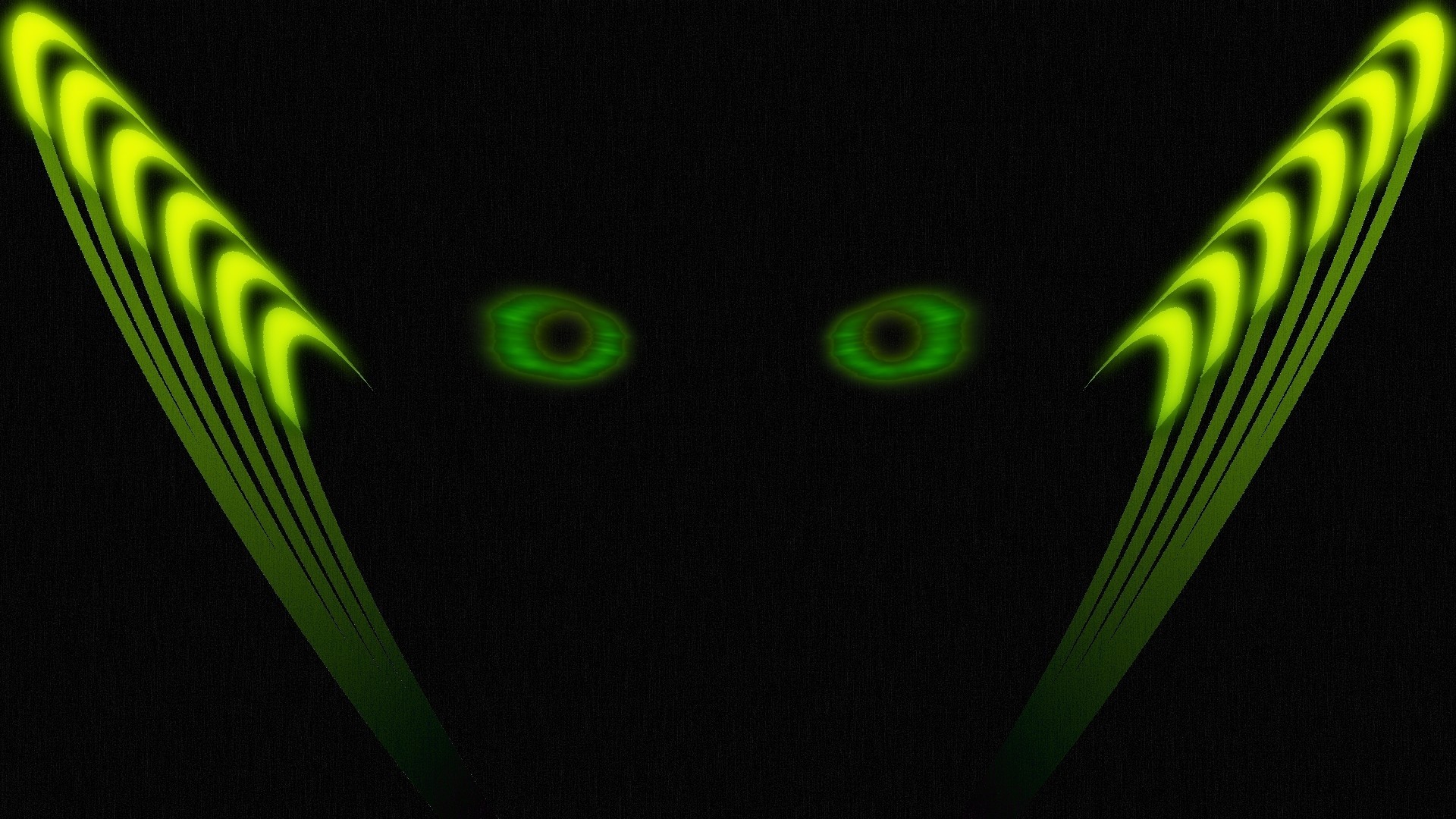 Green glowing eyes in darkness with abstract shapes HD Wallpaper