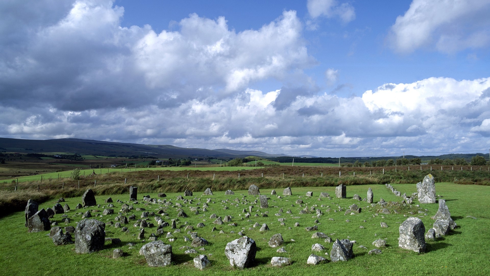 Beaghmore Stone Circles under a cloudy sky HD Wallpaper