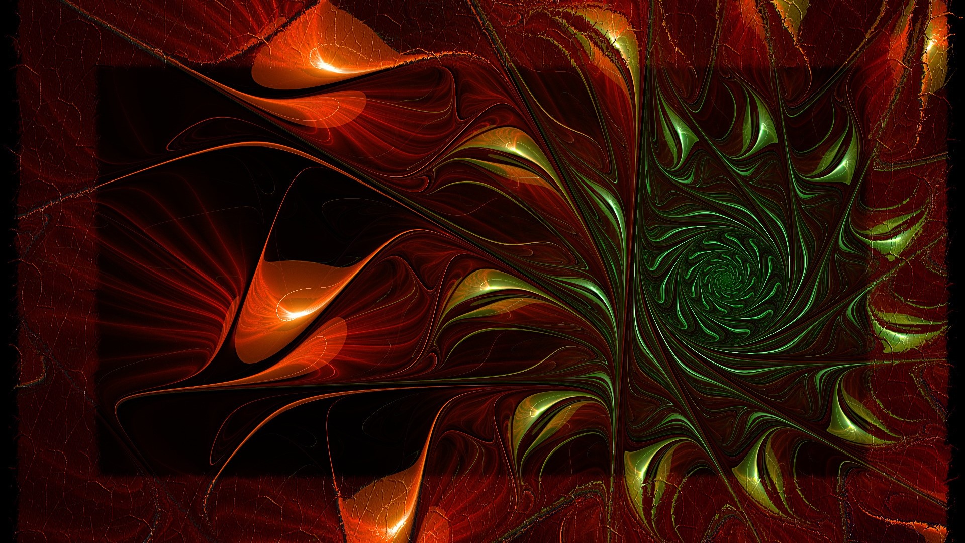 Abstract Fractal Design with Red and Green Tones HD Wallpaper