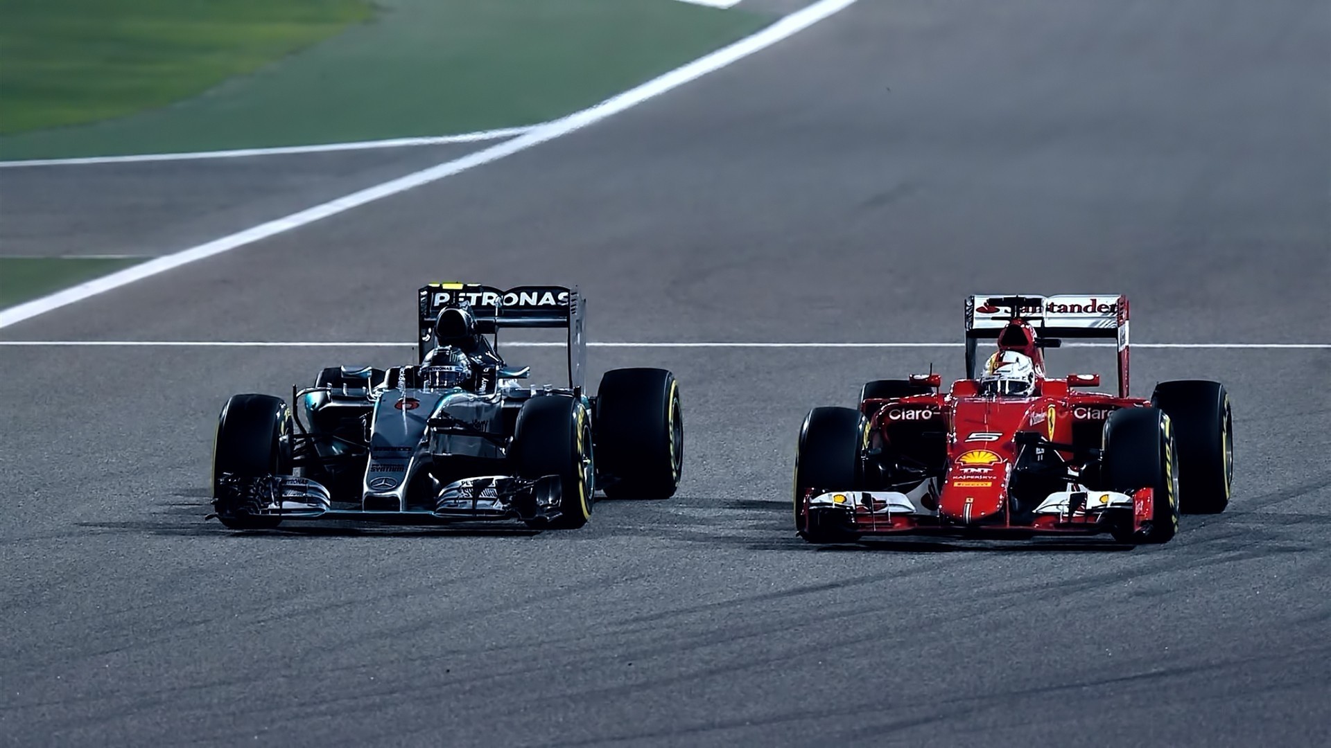 Formula 1 Mercedes and Ferrari cars racing HD Wallpaper