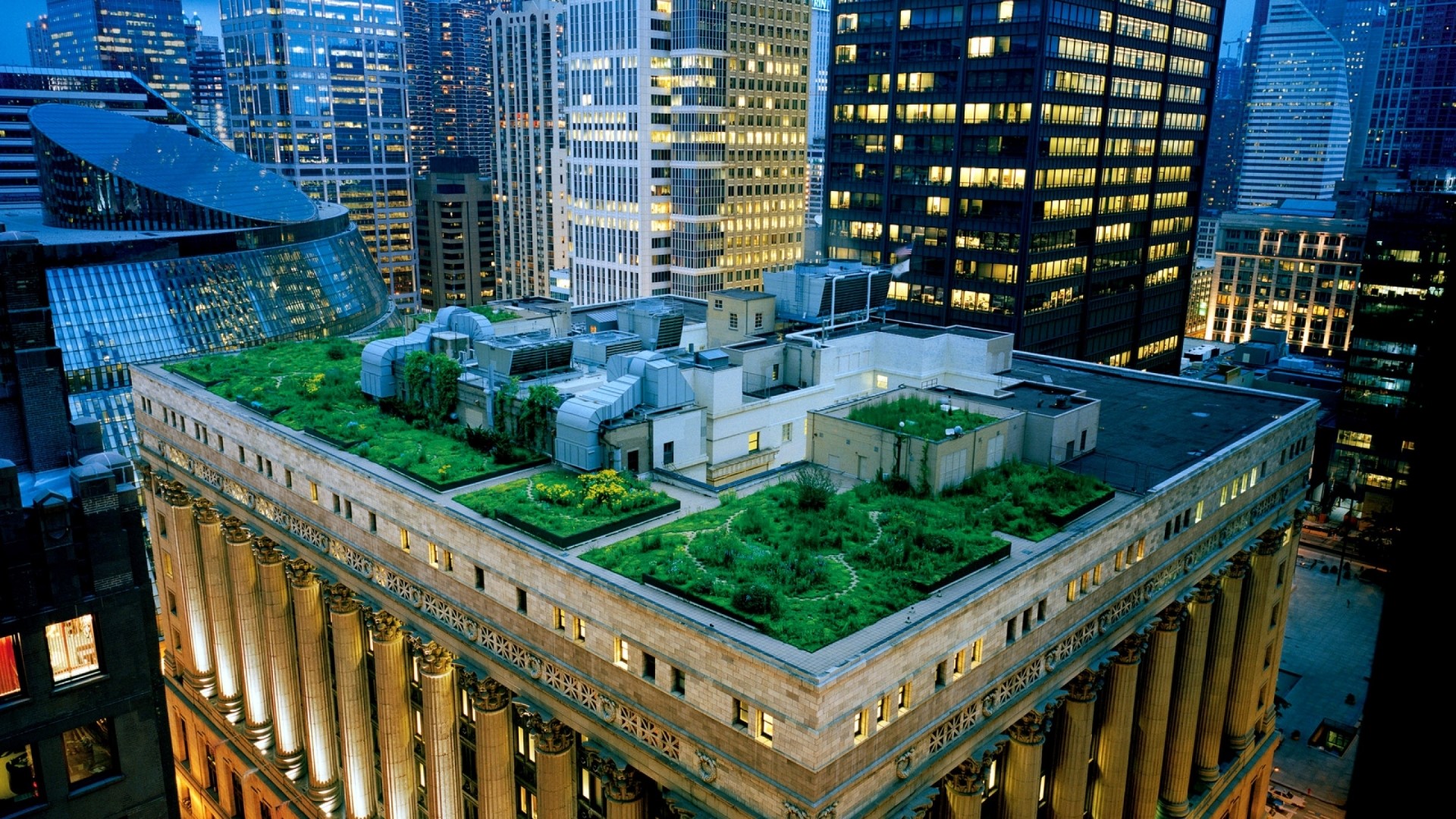 Chicago City Hall with Green Roof HD Wallpaper