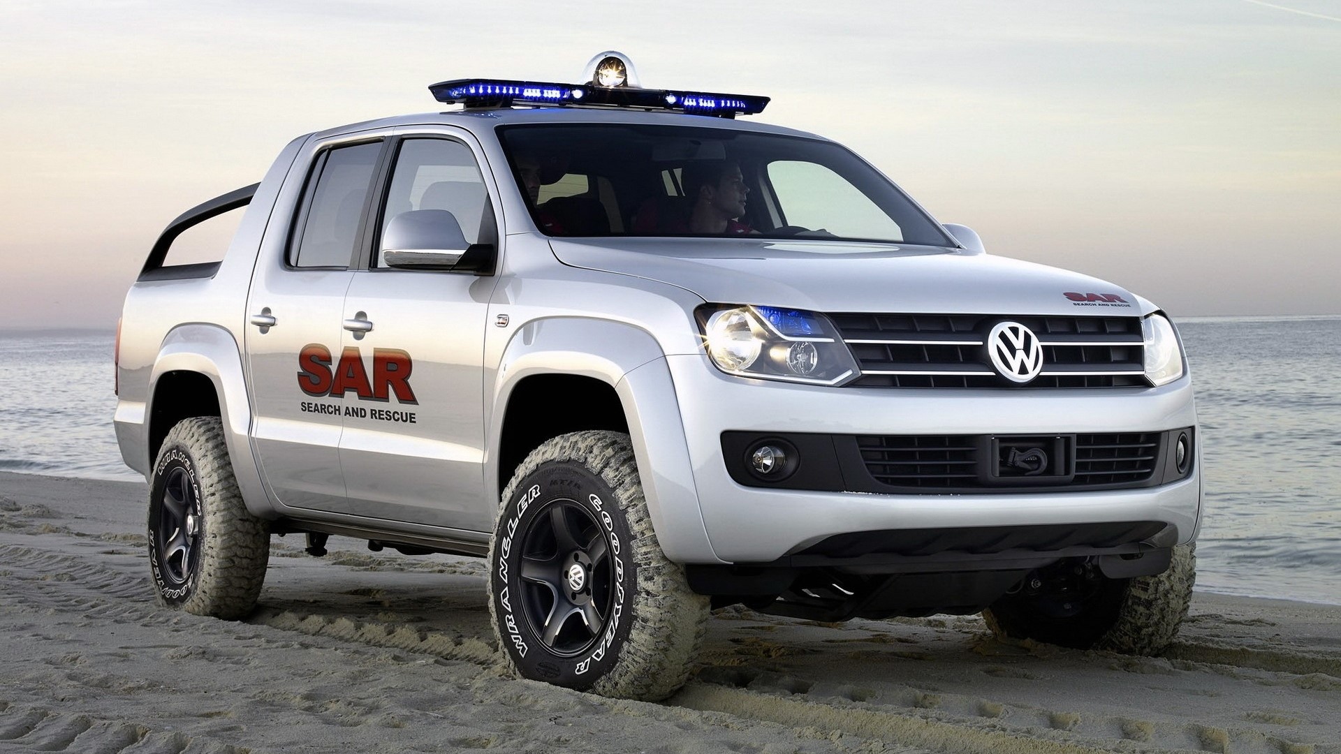 Volkswagen Amarok Search and Rescue vehicle on a beach HD Wallpaper