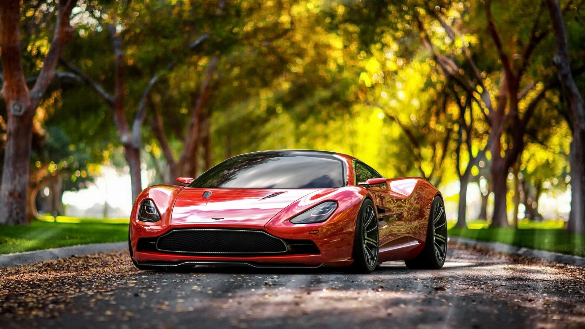 Red Aston Martin DBC Concept car on a road HD Wallpaper