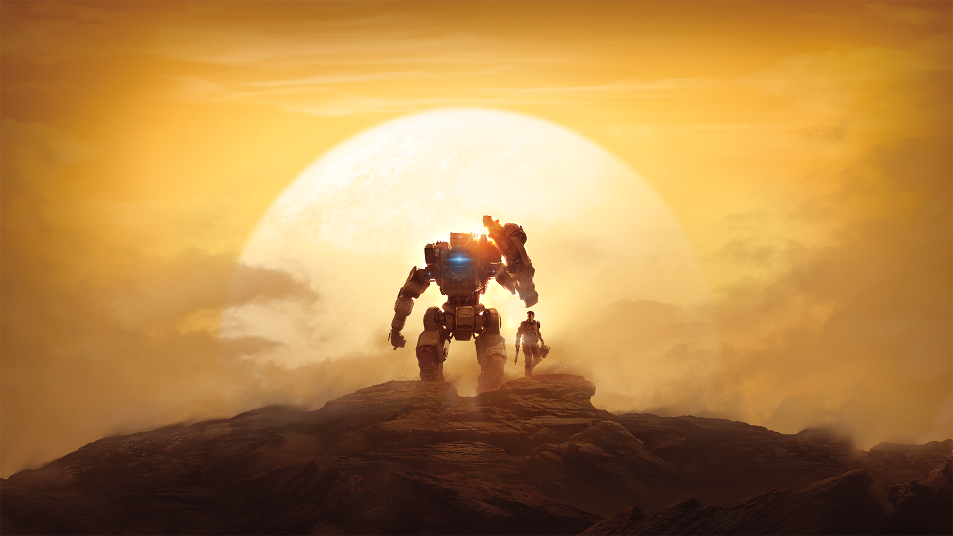Titanfall 2: BT-7274 and Jack Cooper on a rocky planet HD Wallpaper