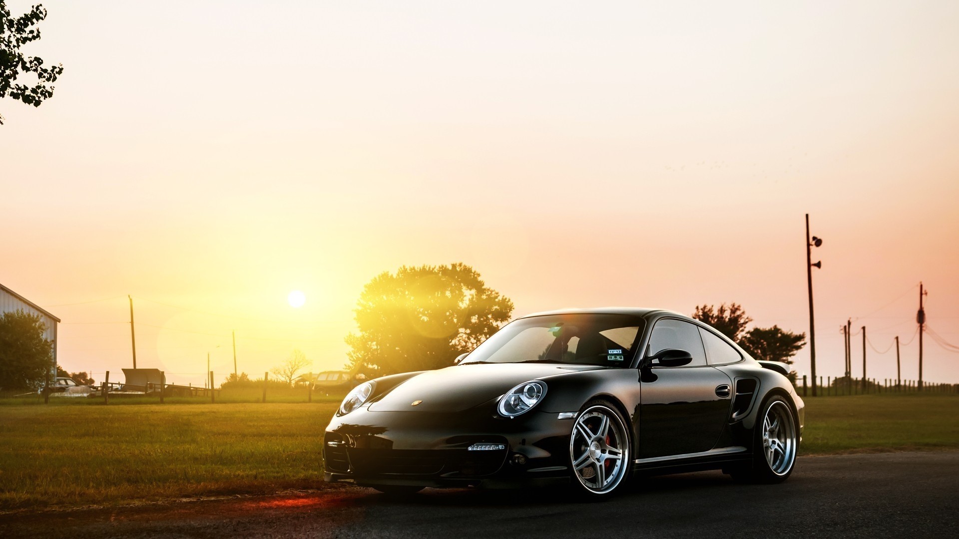 Black Porsche 911 Turbo S at Sunset HD Wallpaper