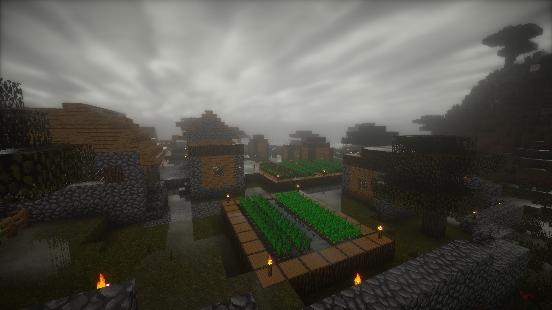 Minecraft village with shaders HD Wallpaper