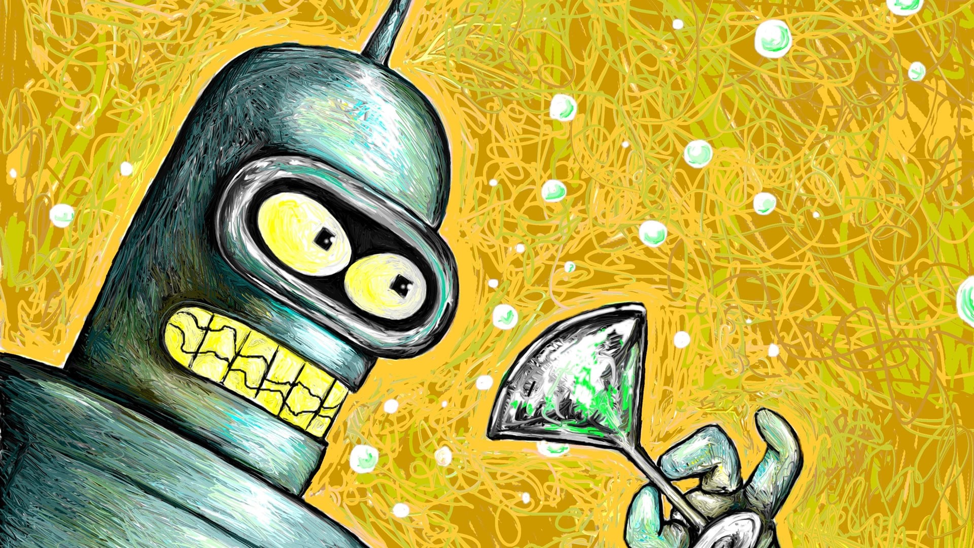 Bender holding a martini HD Wallpaper
