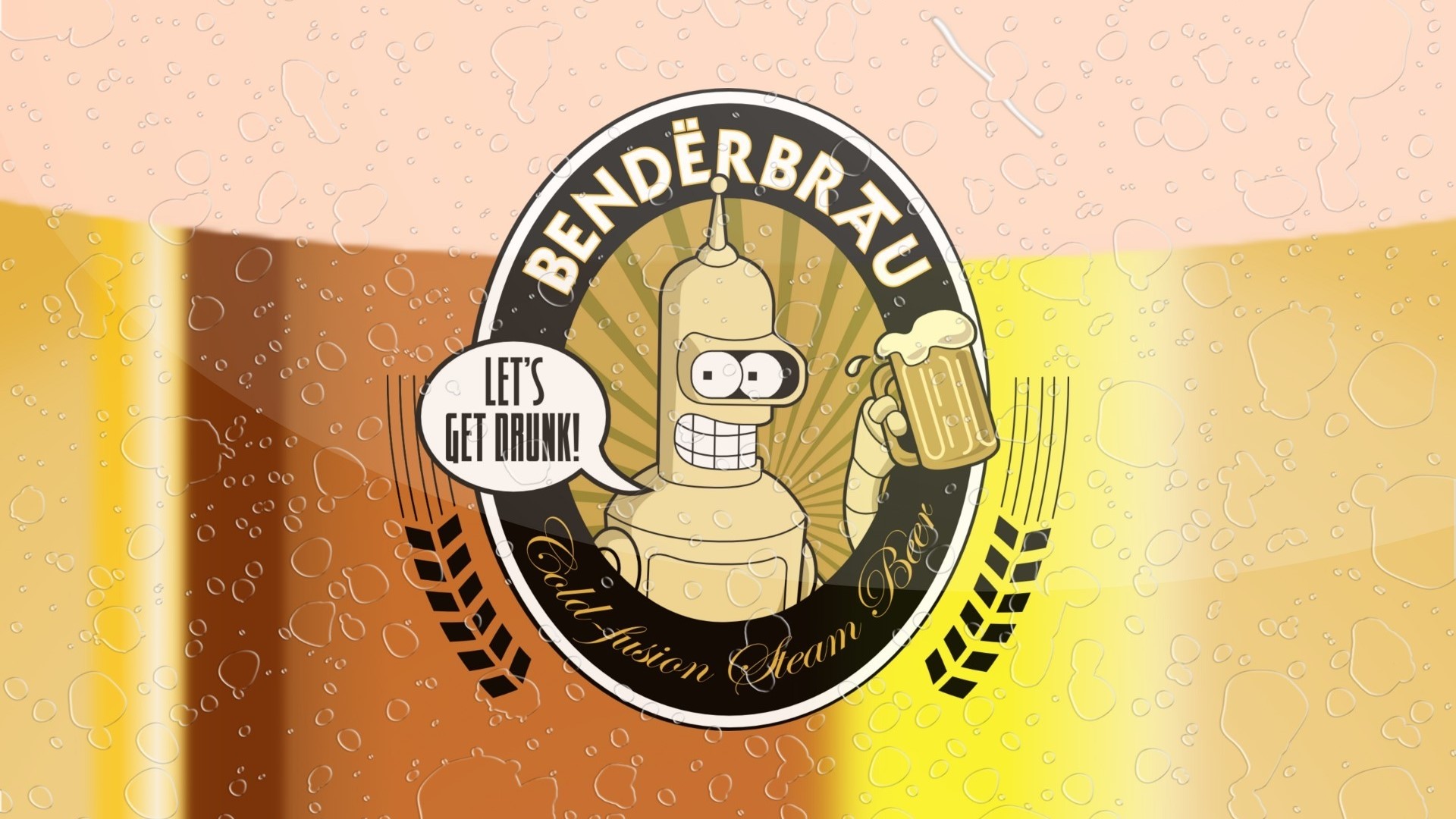 Benderbrau beer label with Bender holding a beer HD Wallpaper