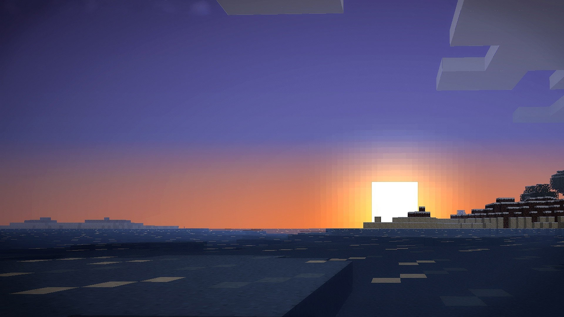Minecraft sunset over the sea HD Wallpaper