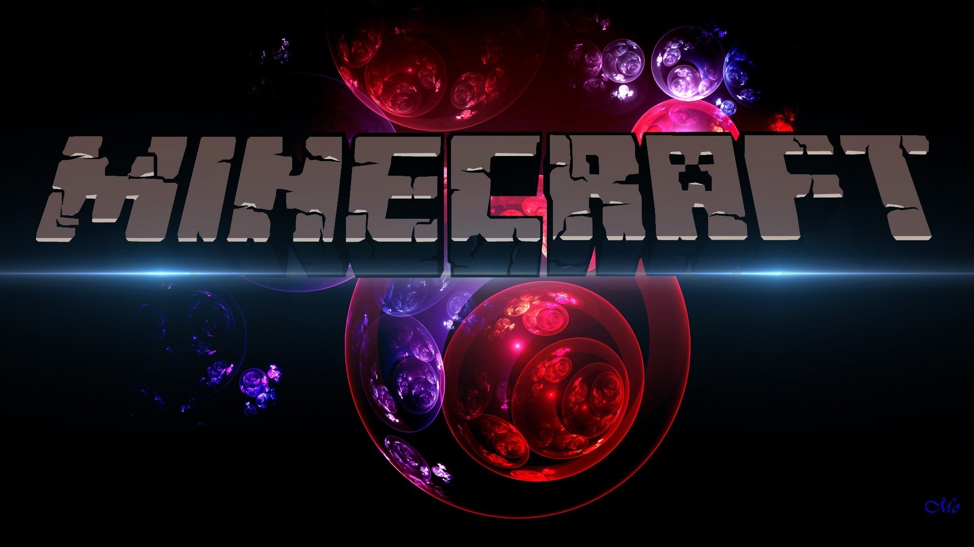 Minecraft Logo with Abstract Spheres HD Wallpaper