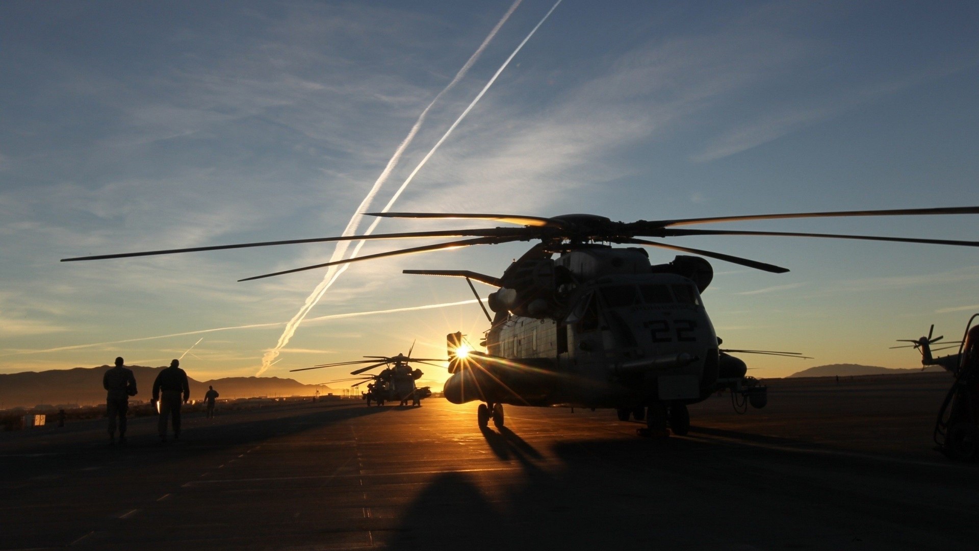 CH-53 Helicopters on Tarmac at Sunrise HD Wallpaper