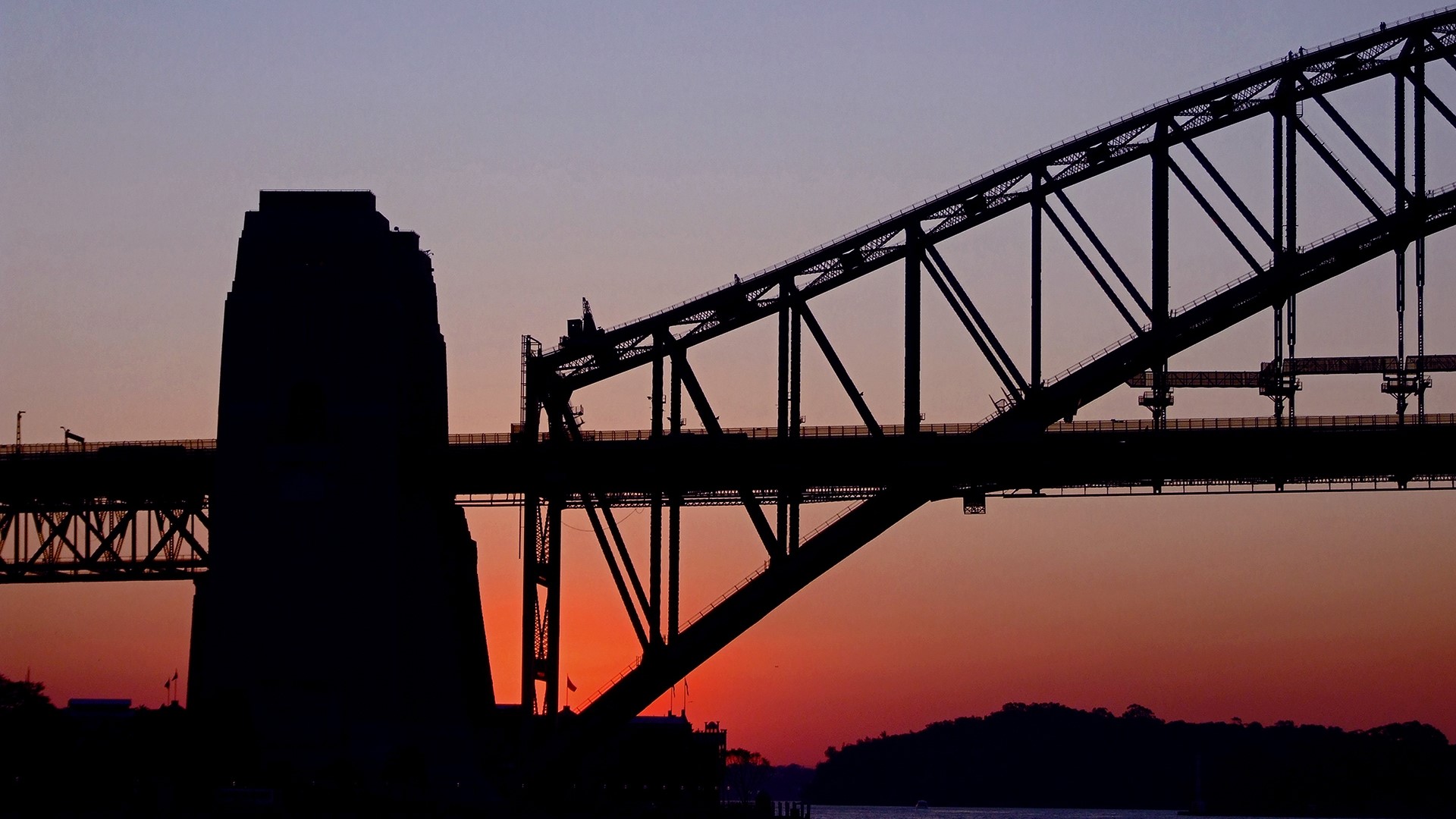 Sydney Harbour Bridge silhouette at sunset HD Wallpaper