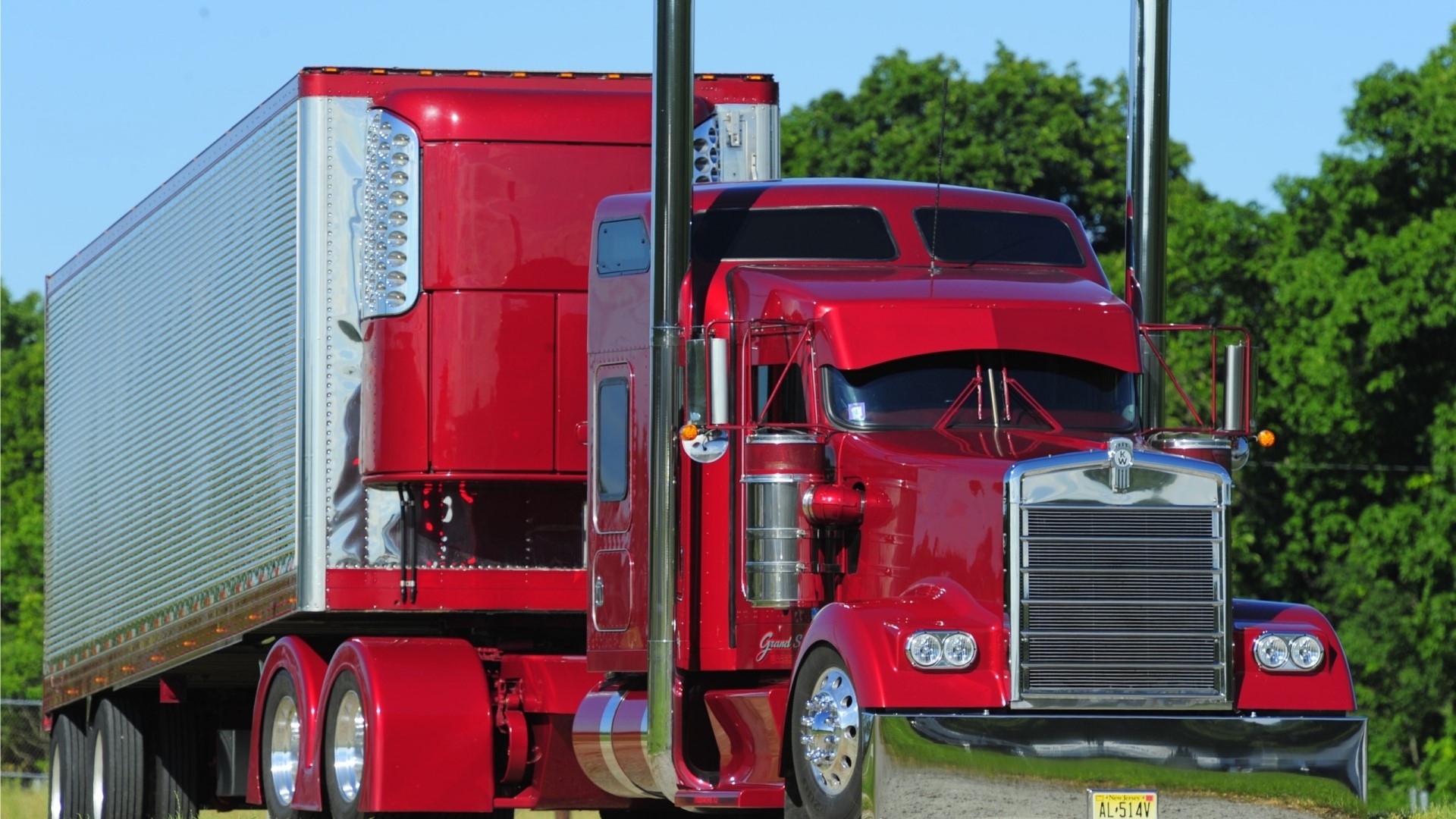 Red Kenworth Semi-Truck with Trailer HD Wallpaper