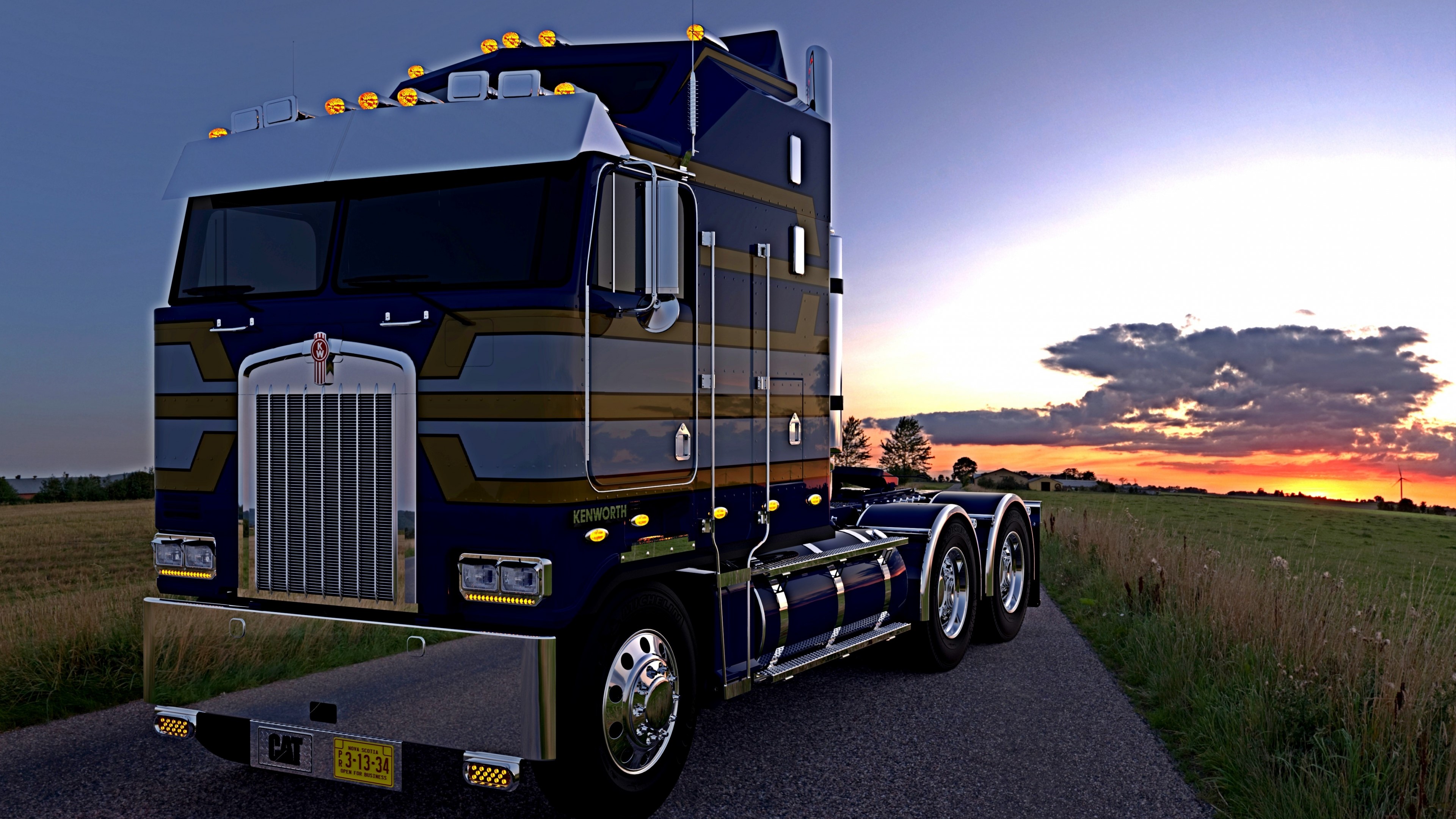 4K Kenworth K100 Truck at Sunset HD Wallpaper