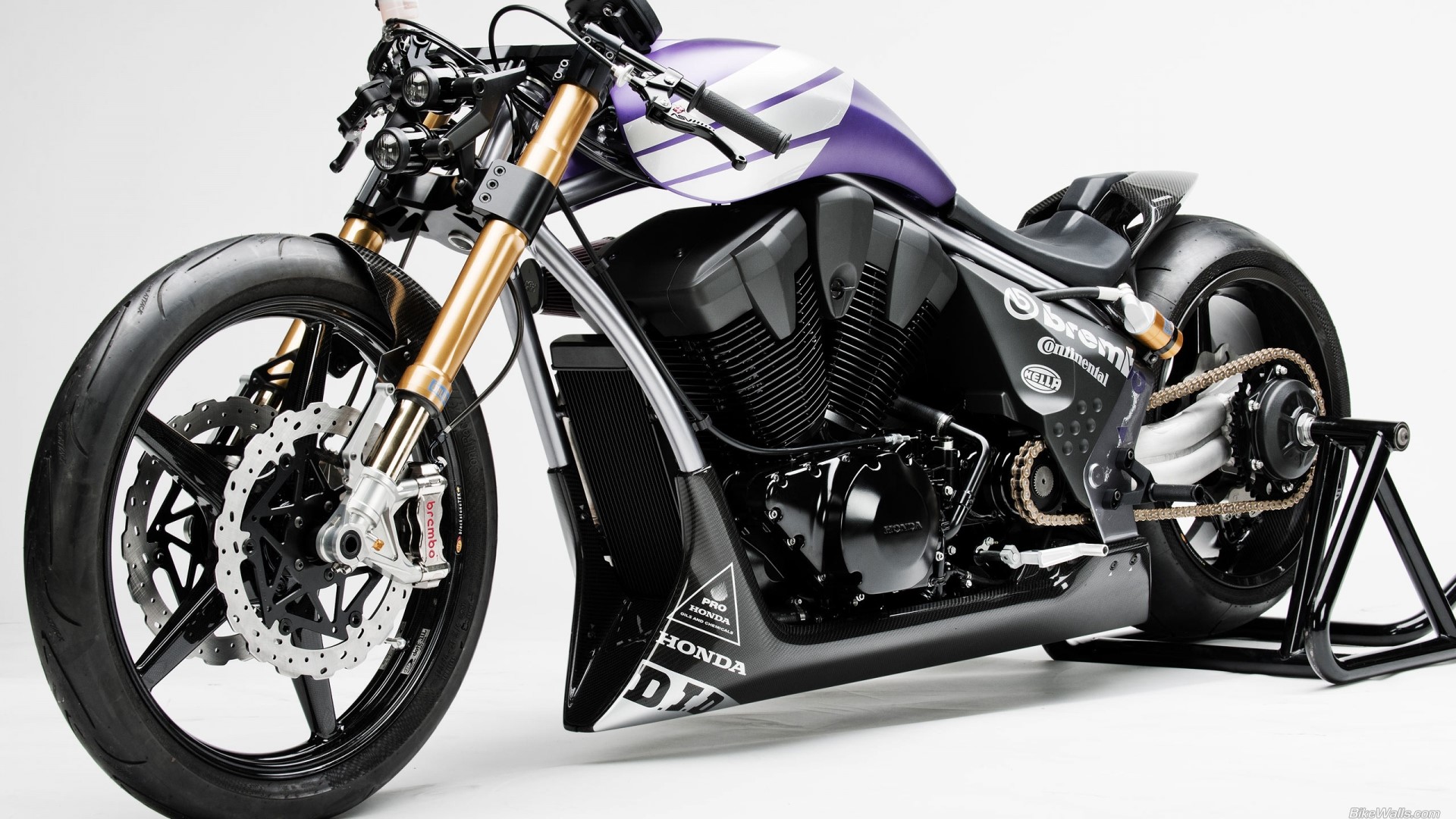 Custom Honda Motorcycle with Purple and White Tank HD Wallpaper